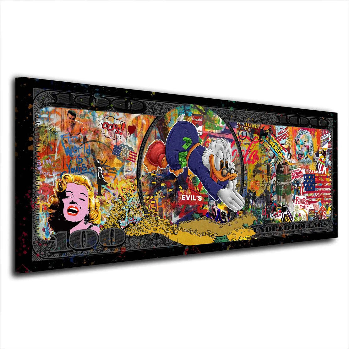 Leinwandbild Pop Art Comic Collage Stars Duck Leinwandbild Wandbild Kunstdruck XL W