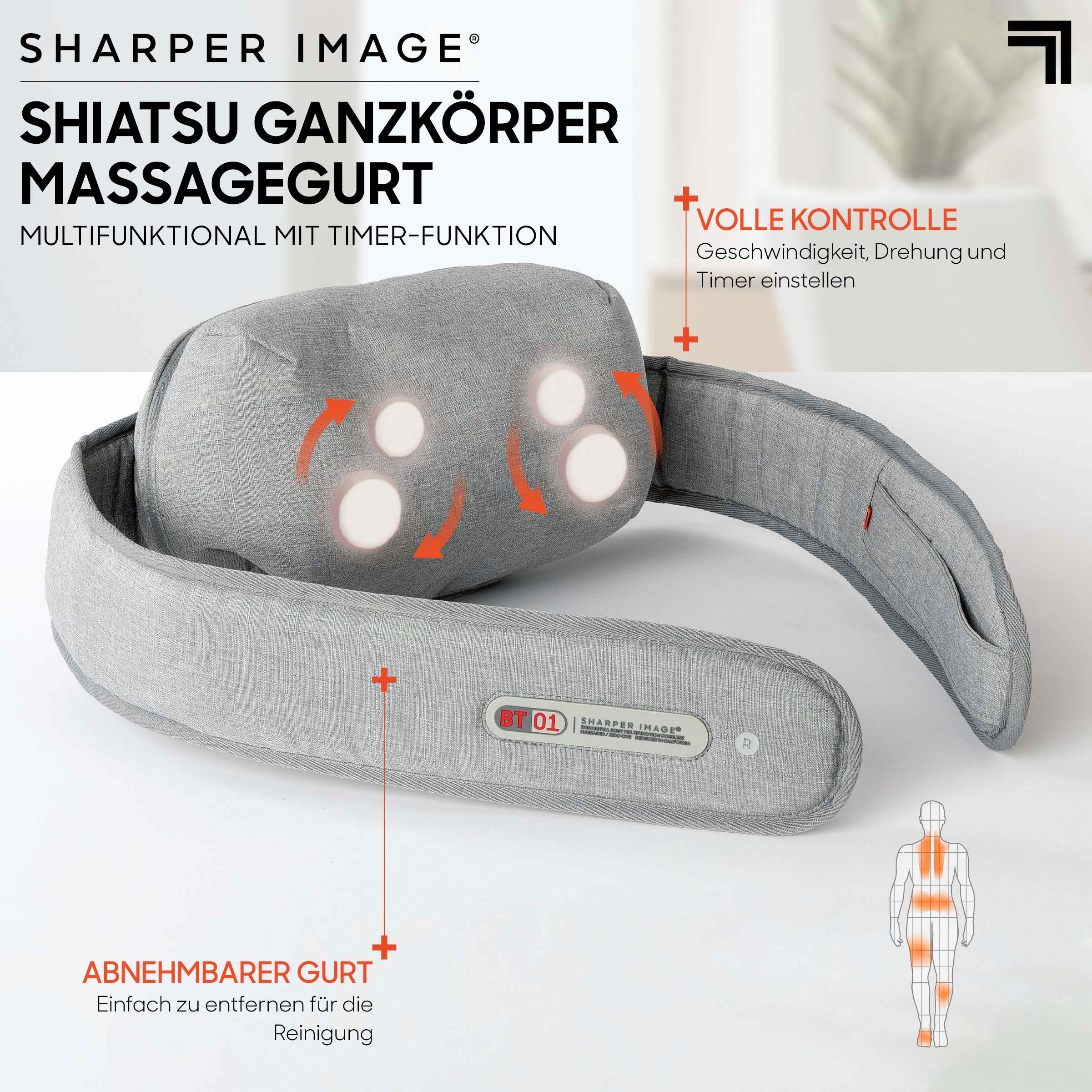 Sharper Image Shiatsu-Massagegürtel Multifunktionales Ganzkörper Massagegerät, mit Timer-Funktion & individuell einstellbarer Geschwindigkeit