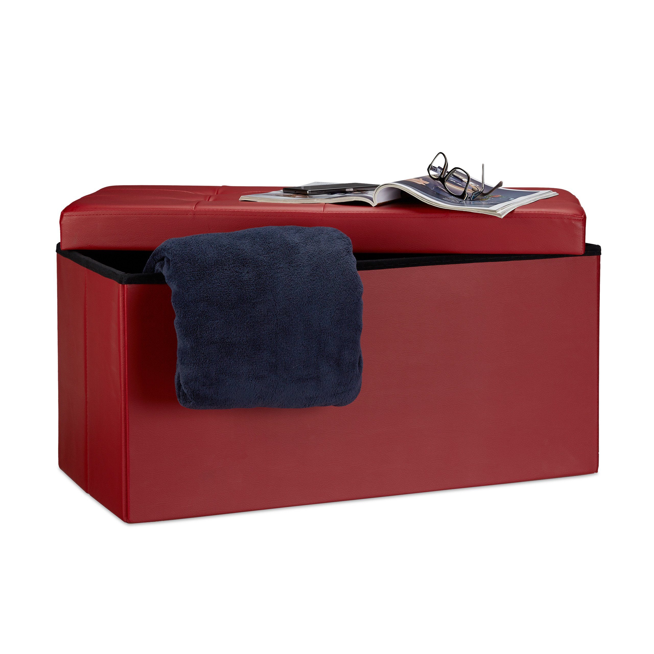 relaxdays Sitzbank mit Stauraum Kunstled, Dunkelrot