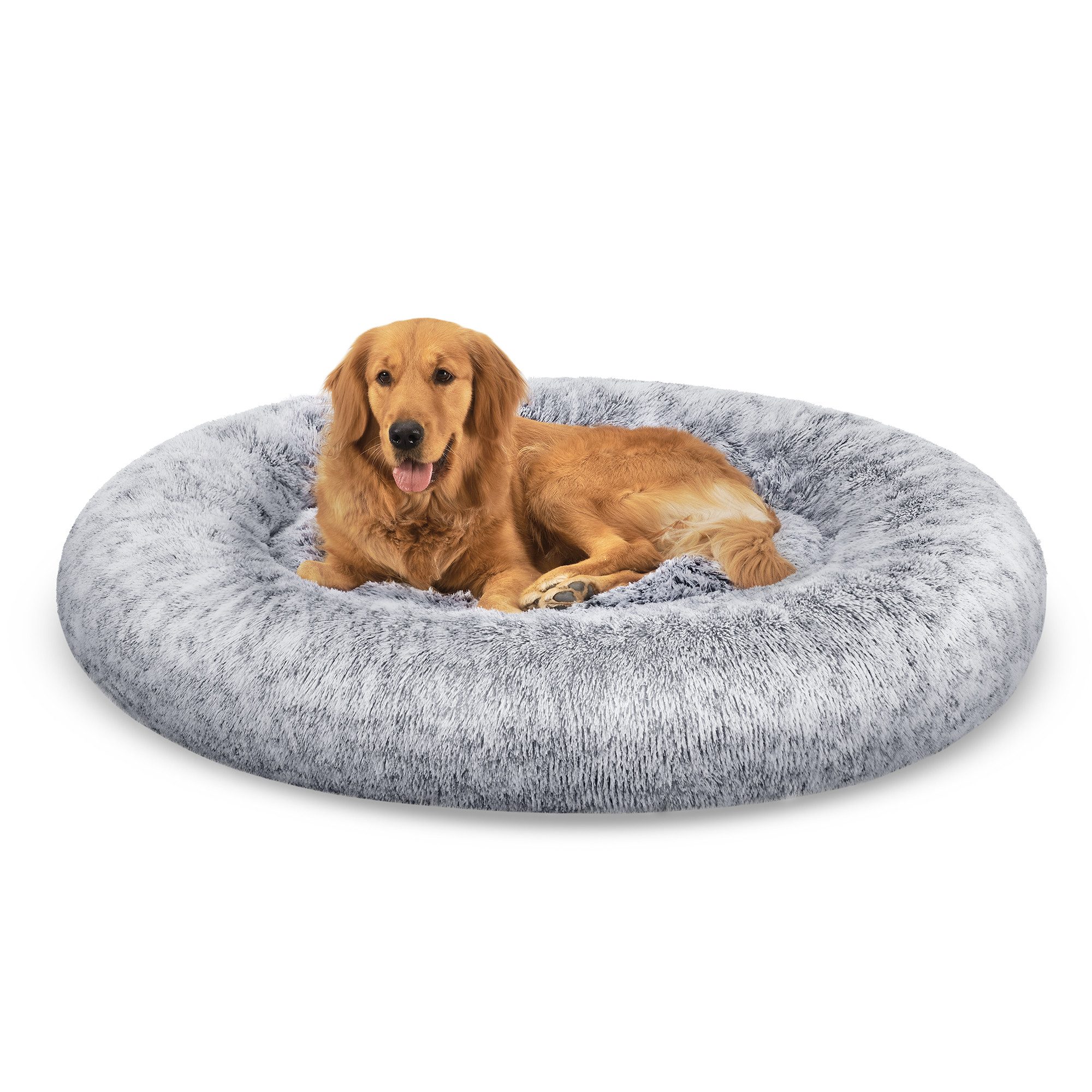 FEANDREA Hundebett flauschig, Katzenbett, Donut Kissen, waschbar, Polsterung in der Mitte herausnehmbar, 120 cm Durchmesser