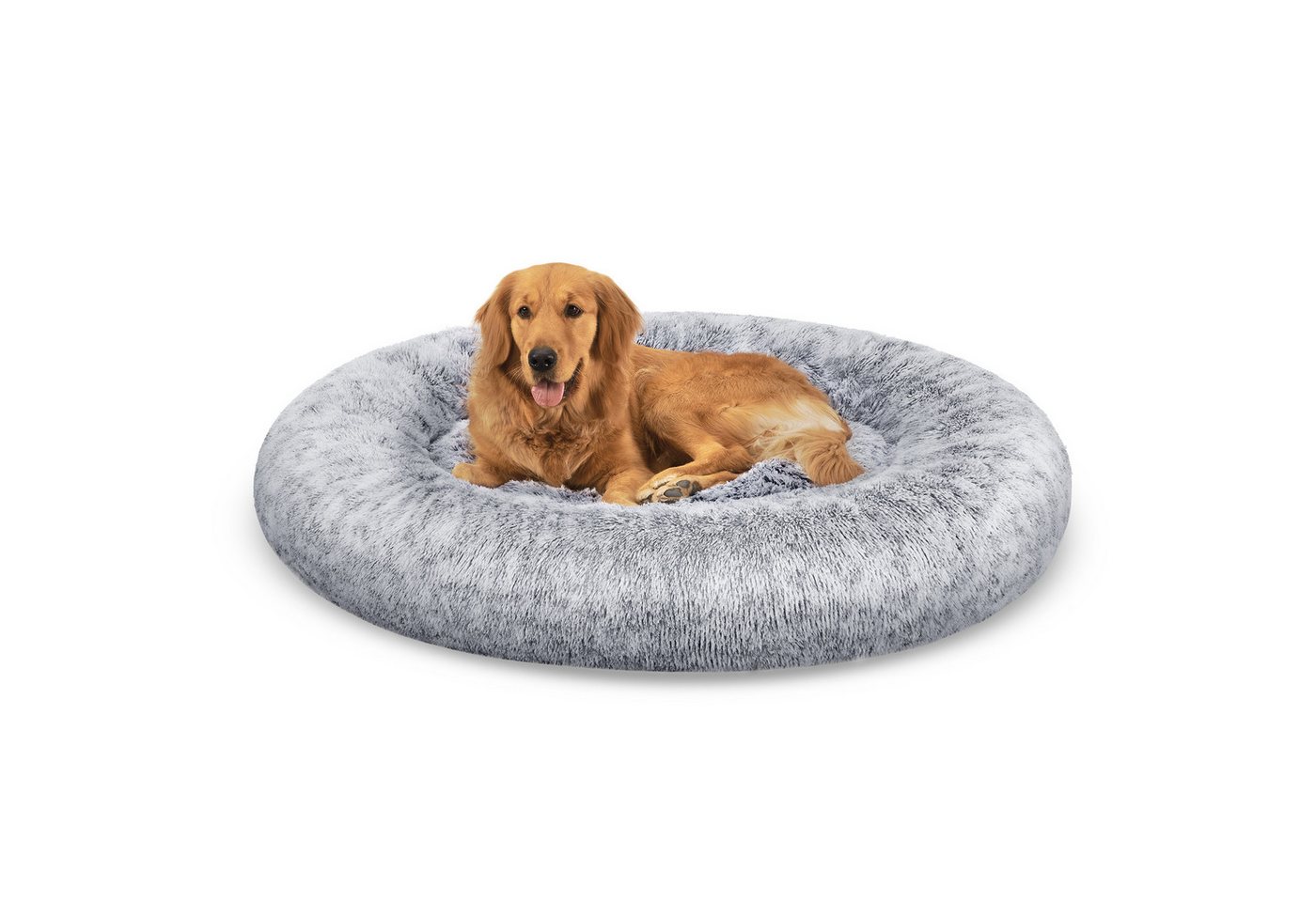 FEANDREA Hundebett flauschig, Katzenbett, Donut Kissen, waschbar, Polsterung in der Mitte herausnehmbar, 120 cm Durchmesser