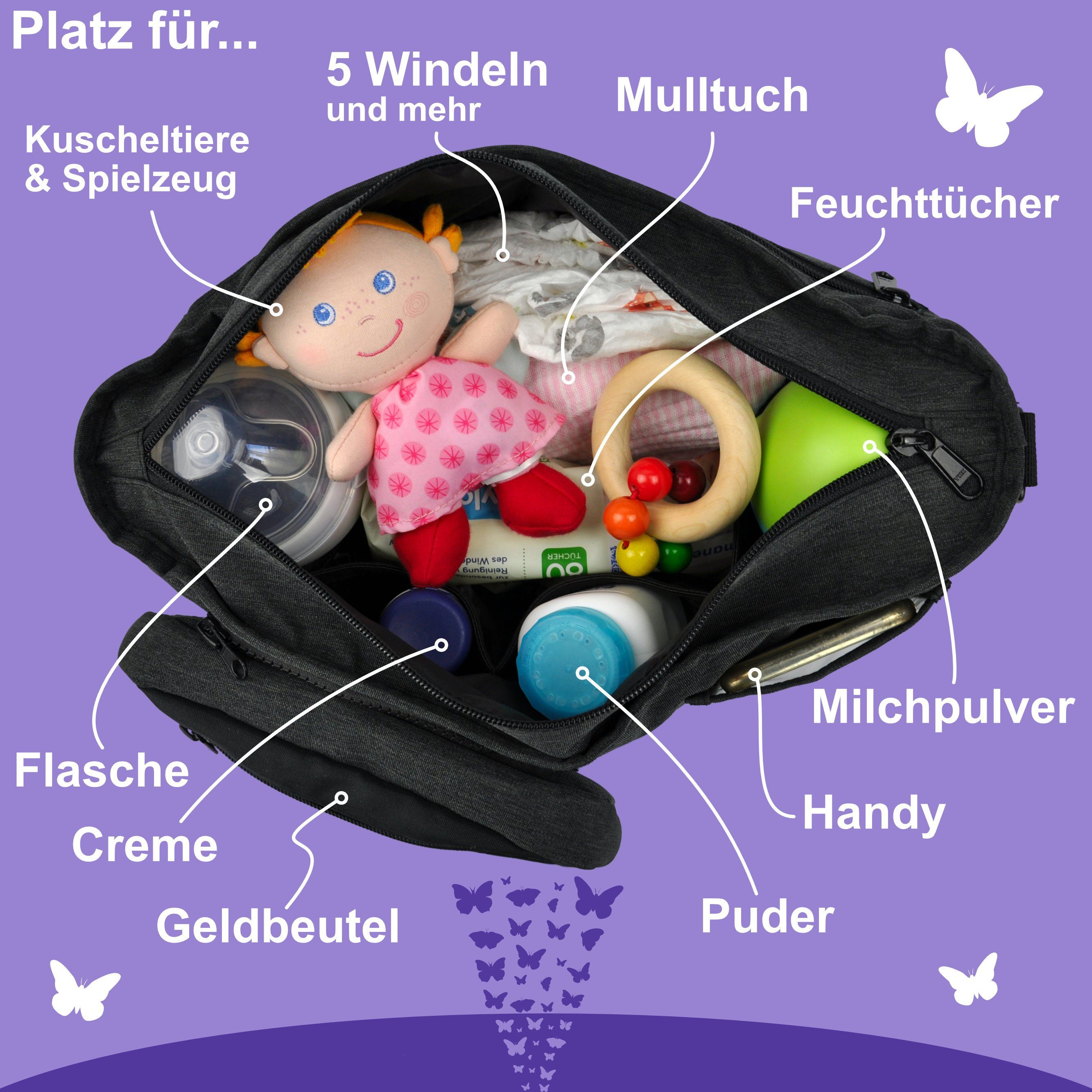 PUNALU Kinderwagen-Tasche Punalu großer Kinderwagen Organizer mit Schmetterlingsmuster