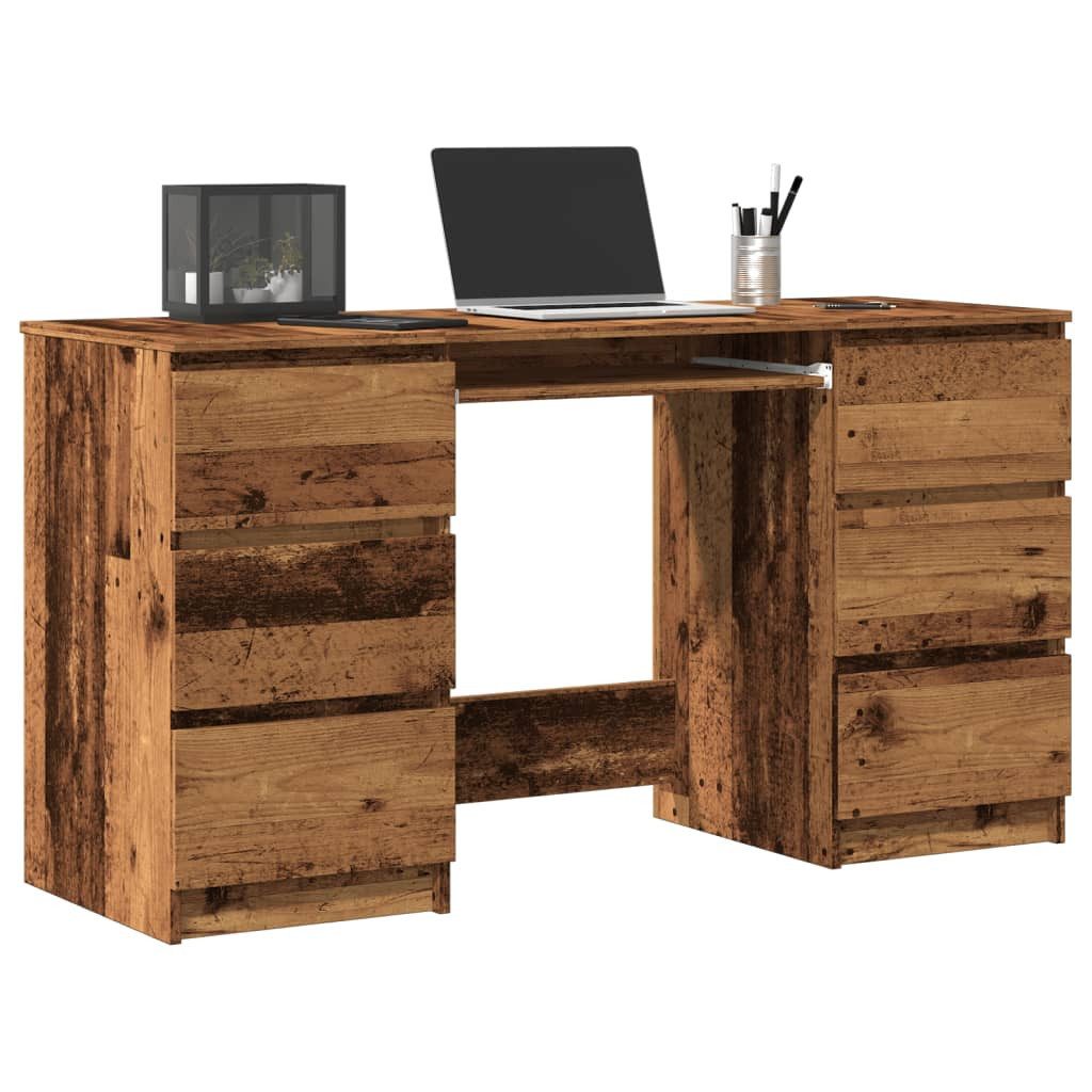 vidaXL Schreibtisch NA Schreibtisch Spanplatte 140x50x77 cm mit 6 Schubladen in Altholz-Op