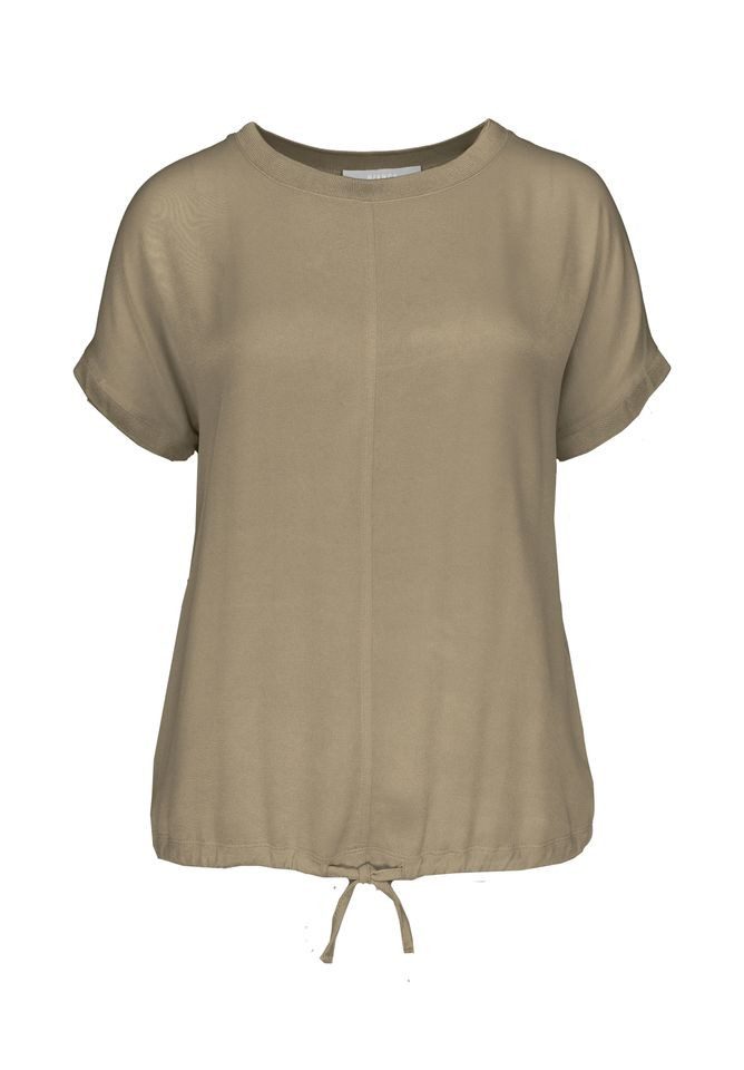 Kurzarmshirt – Kurzarmshirt in Unifarbe mit Rundhalsausschnitt und Bindeband