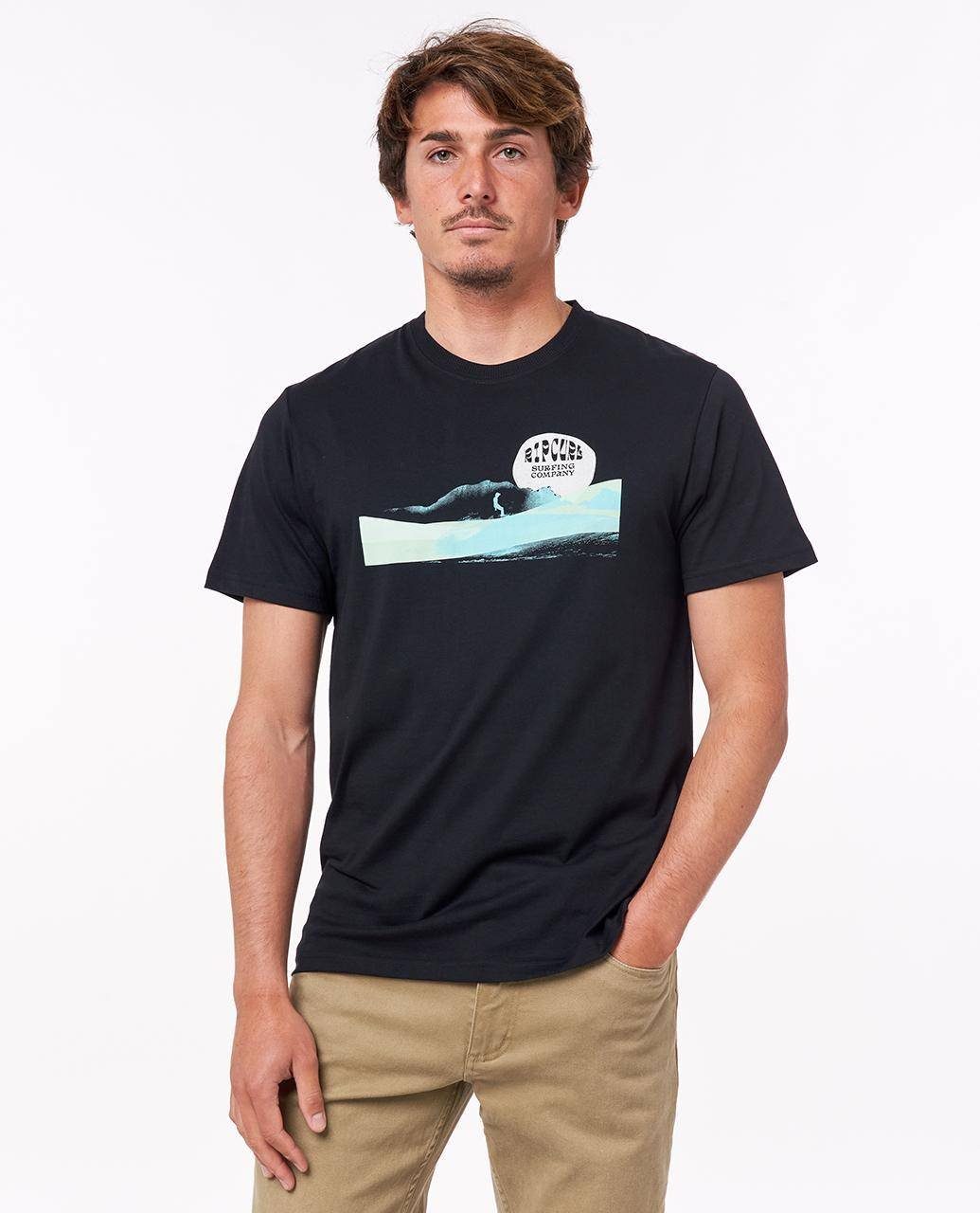 the Stripe Print-Shirt Rip Line T-Shirt Down Curl