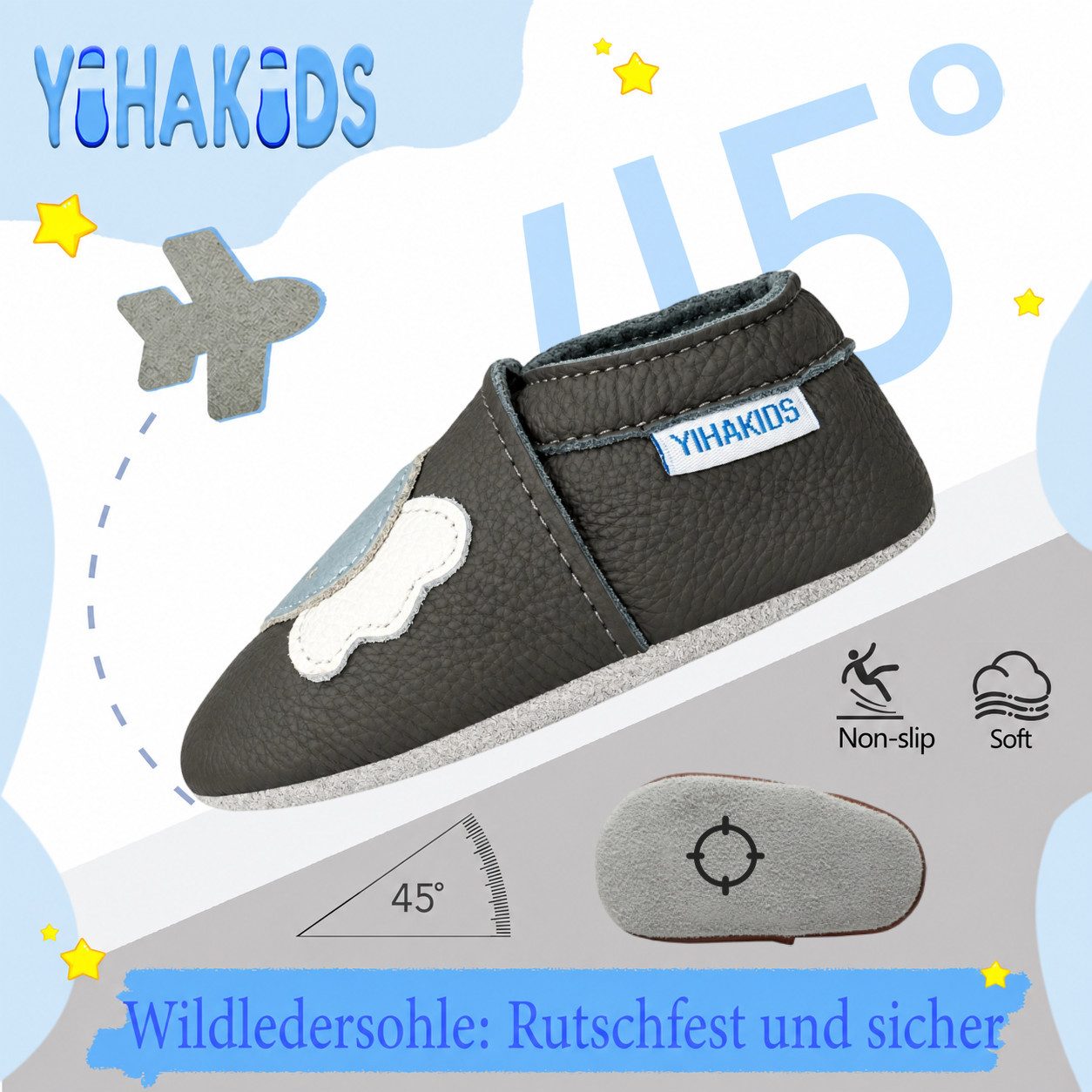 Yihakids Baby Krabbelschuhe Lauflernschuhe Hausschuhe Lederschuhe Elefant Krabbelschuh (Sowohl drinnen als auch draußen erhältlich) Rutschfest atmungsaktiv – Bild 3 von 5