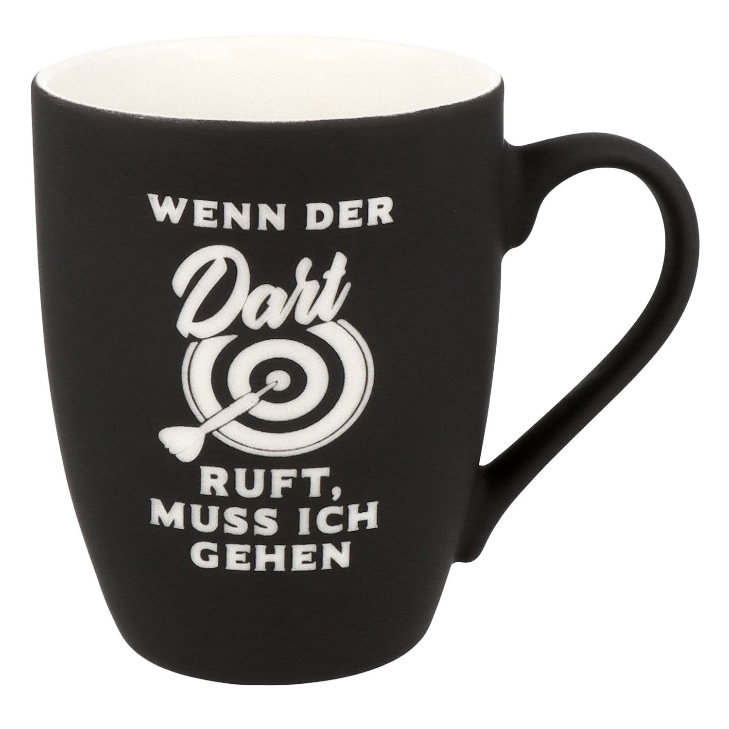 Spruchreif® Tasse SOFT-TOUCH-Tasse mit Gravur, Geschenk Darts, Tasse mit Dartmotiv
