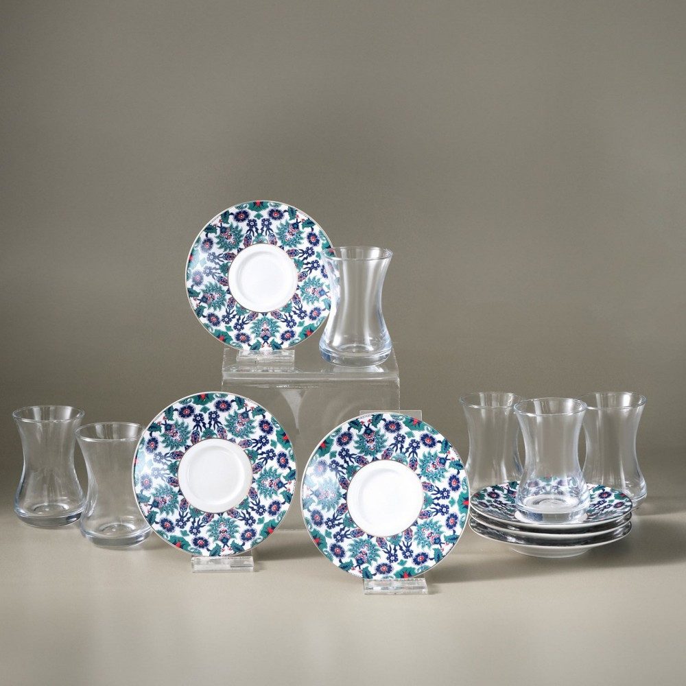 Karaca Teeservice Karaca Edirne Türkisches Teeset 12-tlg., 6 Pers., 130 ml, Mehrfarbig