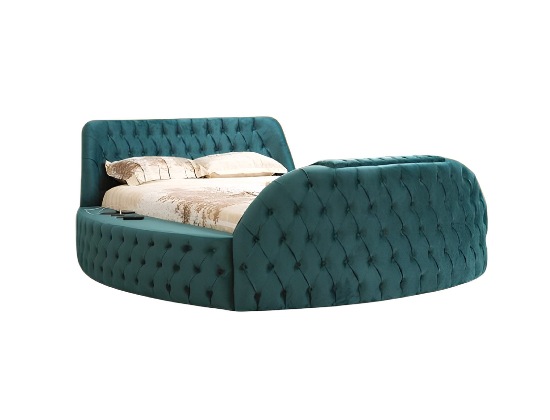 JVmoebel Rundbett Multifunktion Regal USB Ladestation Doppel Textil Кровати Grün (1-tlg), Made in Europa