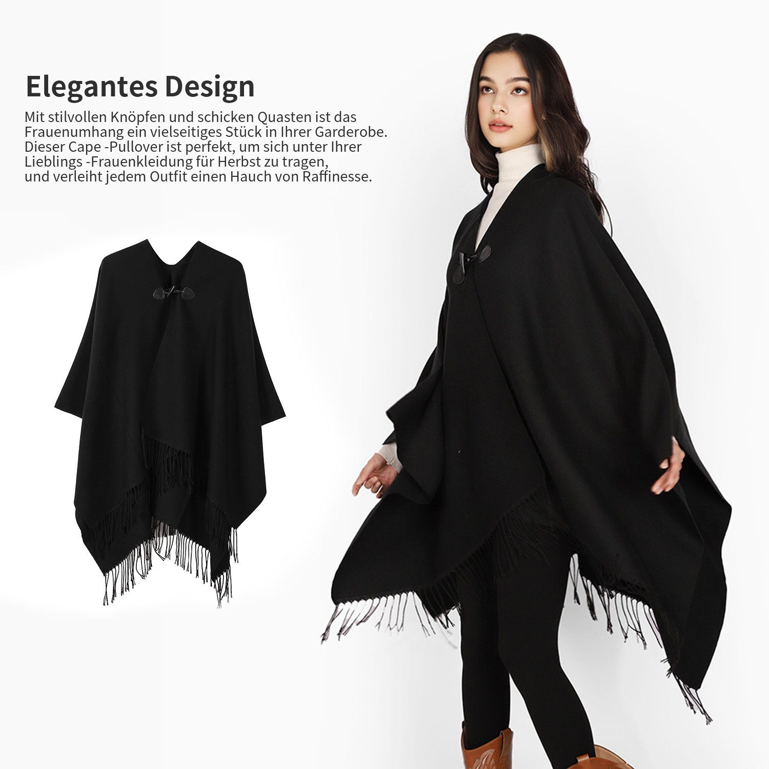 Refttenw Poncho Damen Warm Elegant Poncho,Cardigans Pullover,Mit Quasten,Kn günstig online kaufen