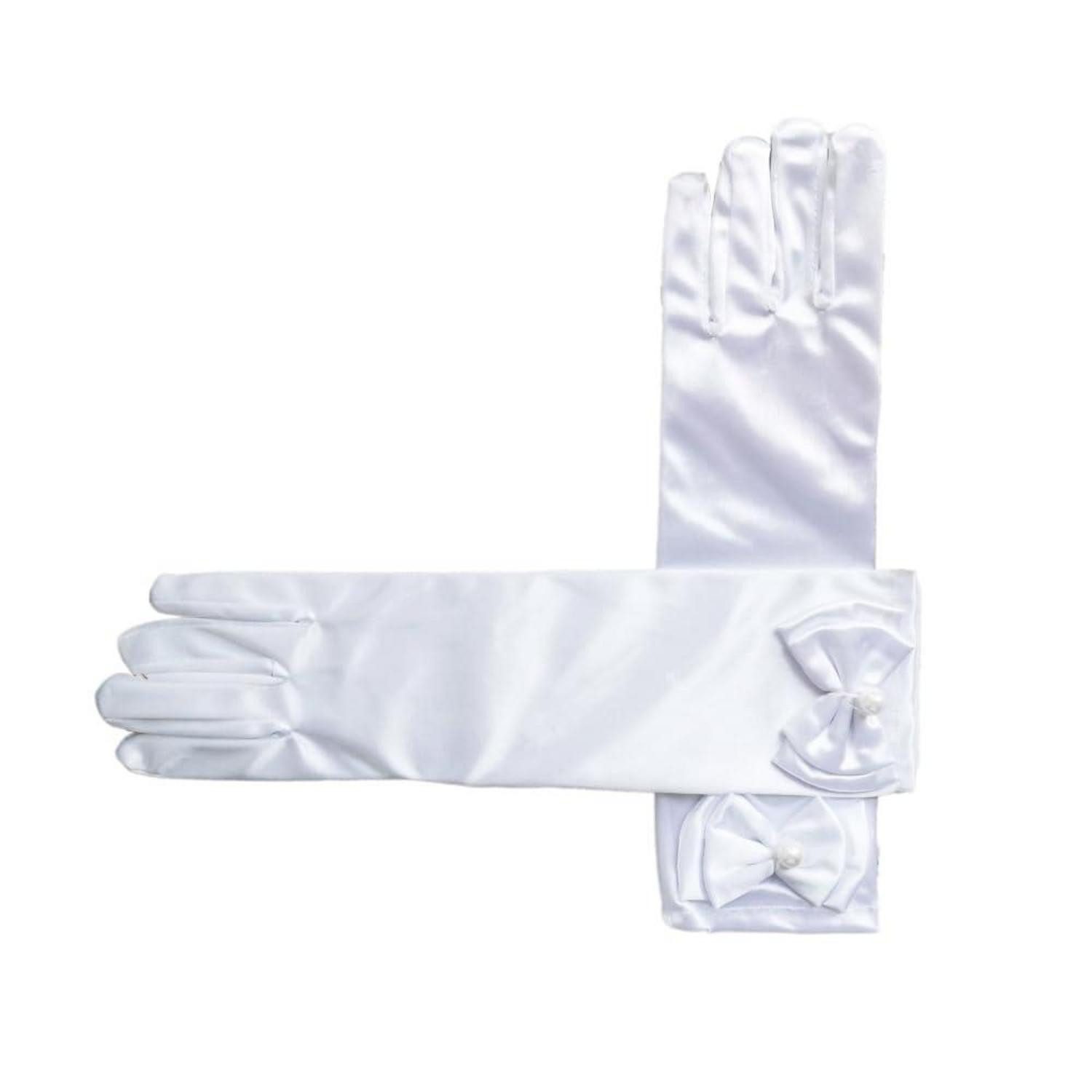 LuxusKollektion Abendhandschuhe Handschuhe Mädchen lang Satin mit Schleife Weiß (1-St)