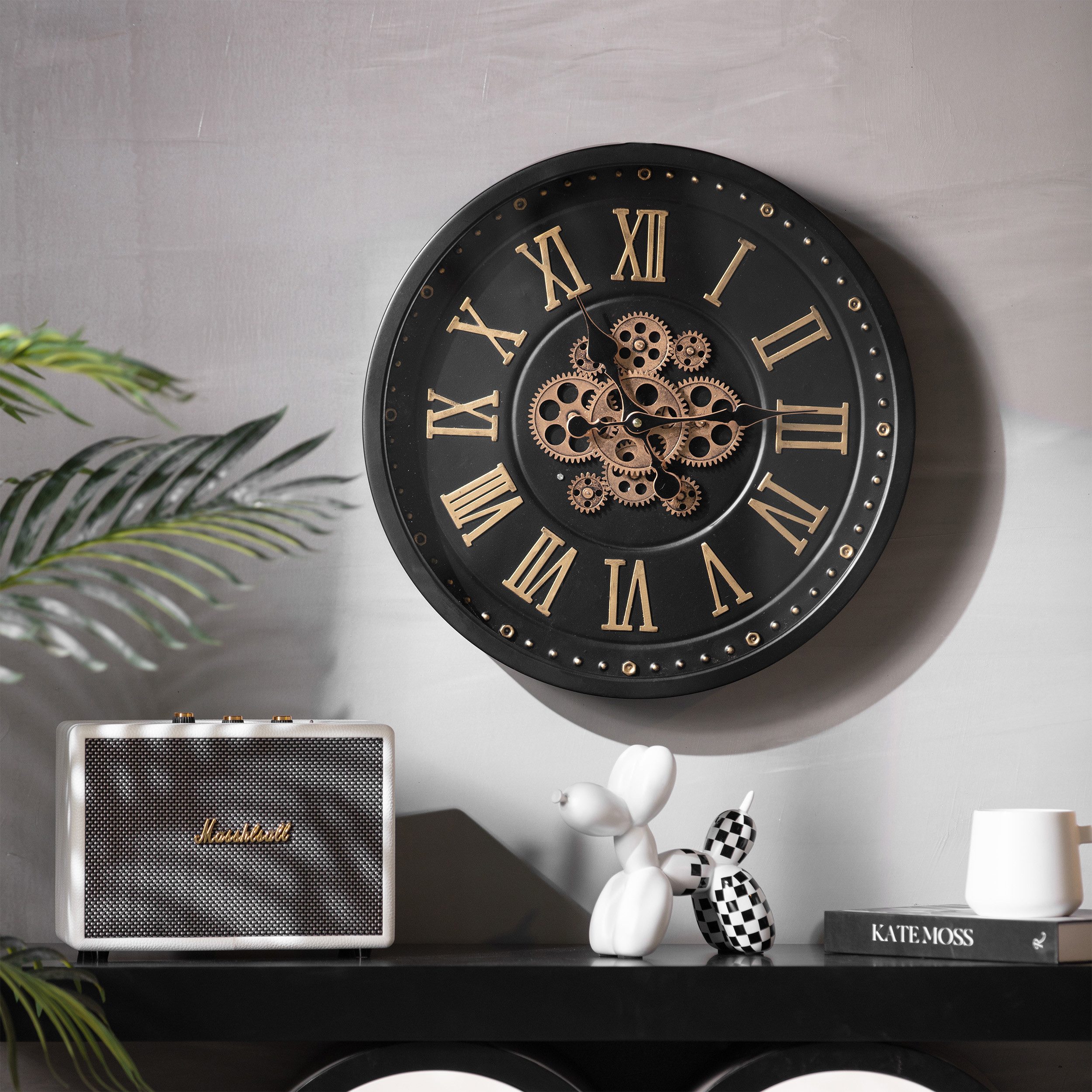 K&L Wall Art Wanduhr industrielle Zahnraduhr übergroße Steampunk Metalluhr (drehende Zahnräder)