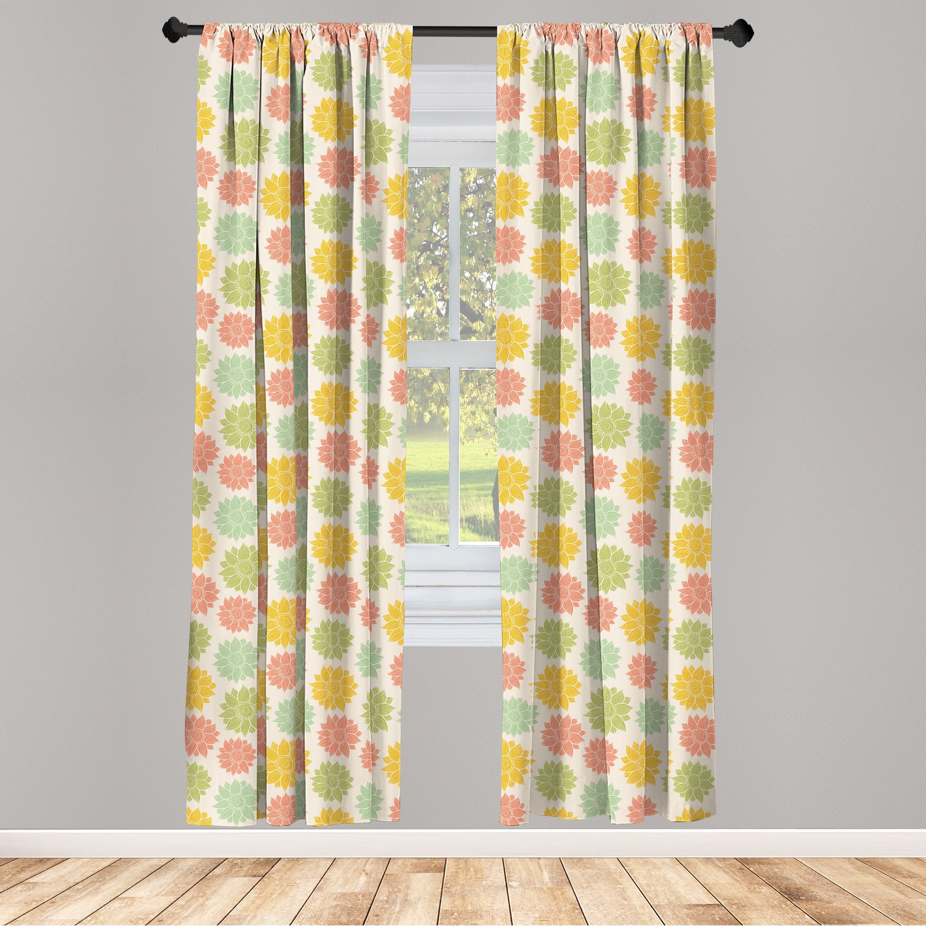 Gardine Vorhang für Wohnzimmer Schlafzimmer Dekor, Abakuhaus, Microfaser, Blumen Bunte Sonnenblumen Ornament