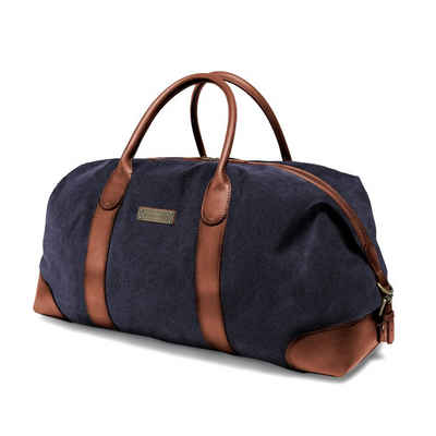 DRAKENSBERG Reisetasche »Weekender "David" (L) Marine-Blau«, markantes Reisegepäck im eleganten Vintage-Design, handgemacht aus Canvas und Büffelleder, 60 L, für Damen und Herren