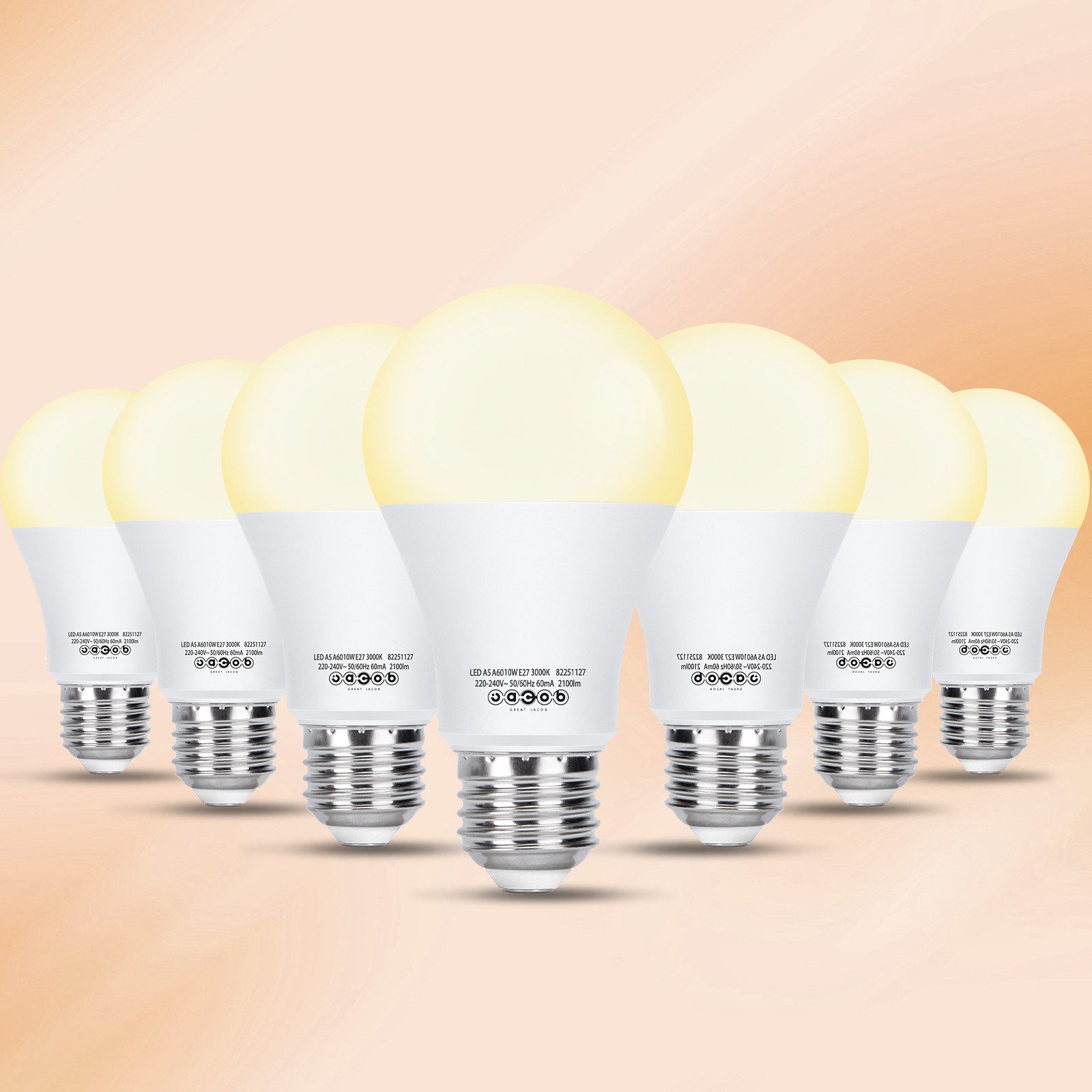 Great Jacob LED-Leuchtmittel A60 LED Lampe E27 10W entspricht 104W, 6500K, 1600Lm