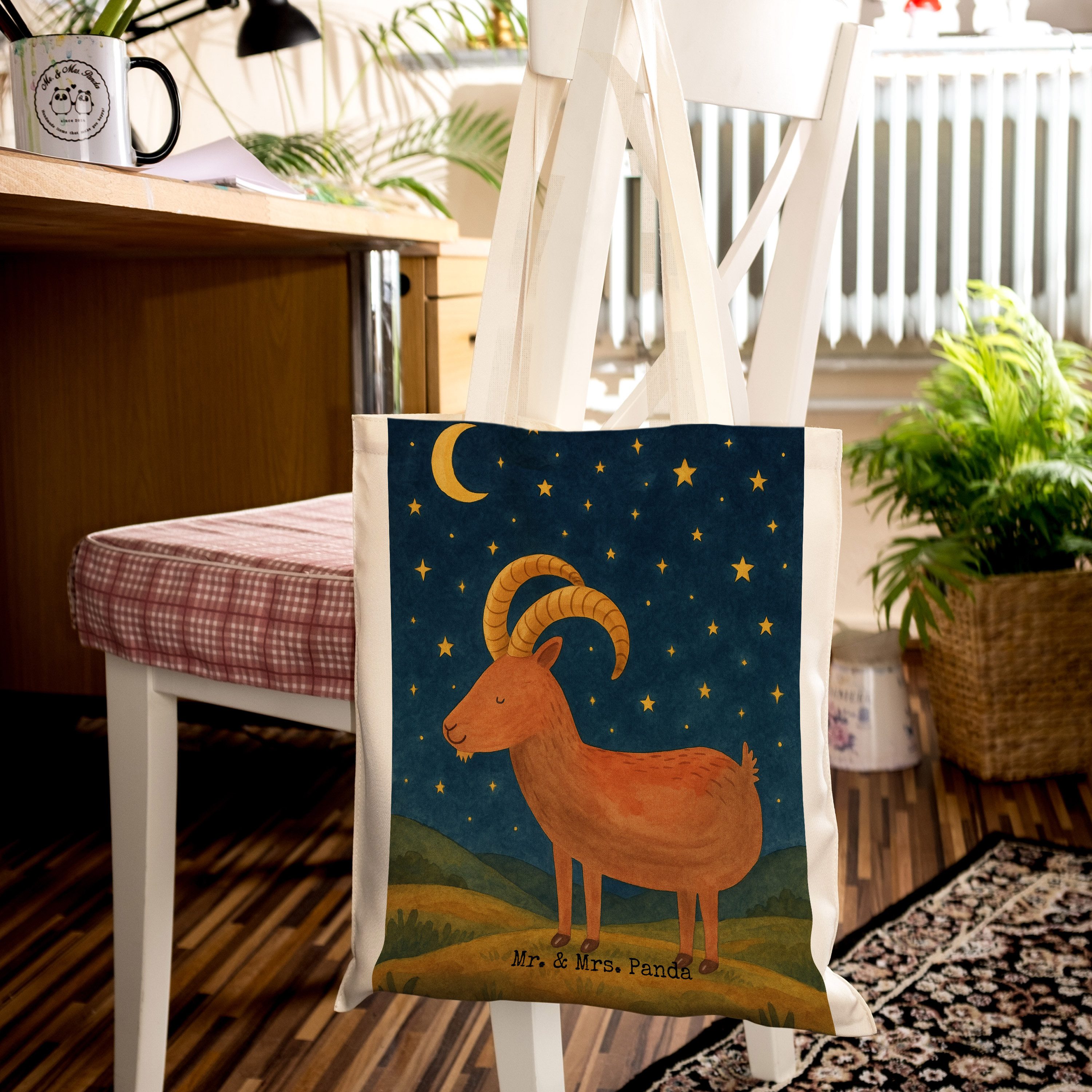 Mr. & Mrs. Panda Tragetasche Sternzeichen Steinbock Design, Beutel, Weiß, Tasche, Laptoptasche, St (Packung), textilbeutel Bock Shopping Tasche