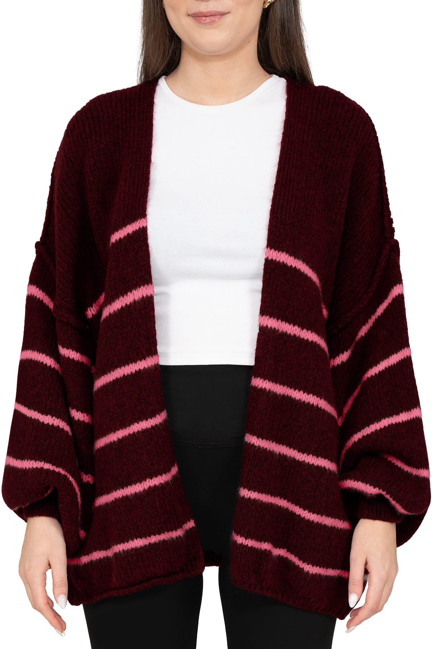 Reichstadt Cardigan Damen Relaxed Fit Strickjacke 25RSW088 (1-tlg) Moderner Oversize Strick-Cardigan mit Streifen-Design