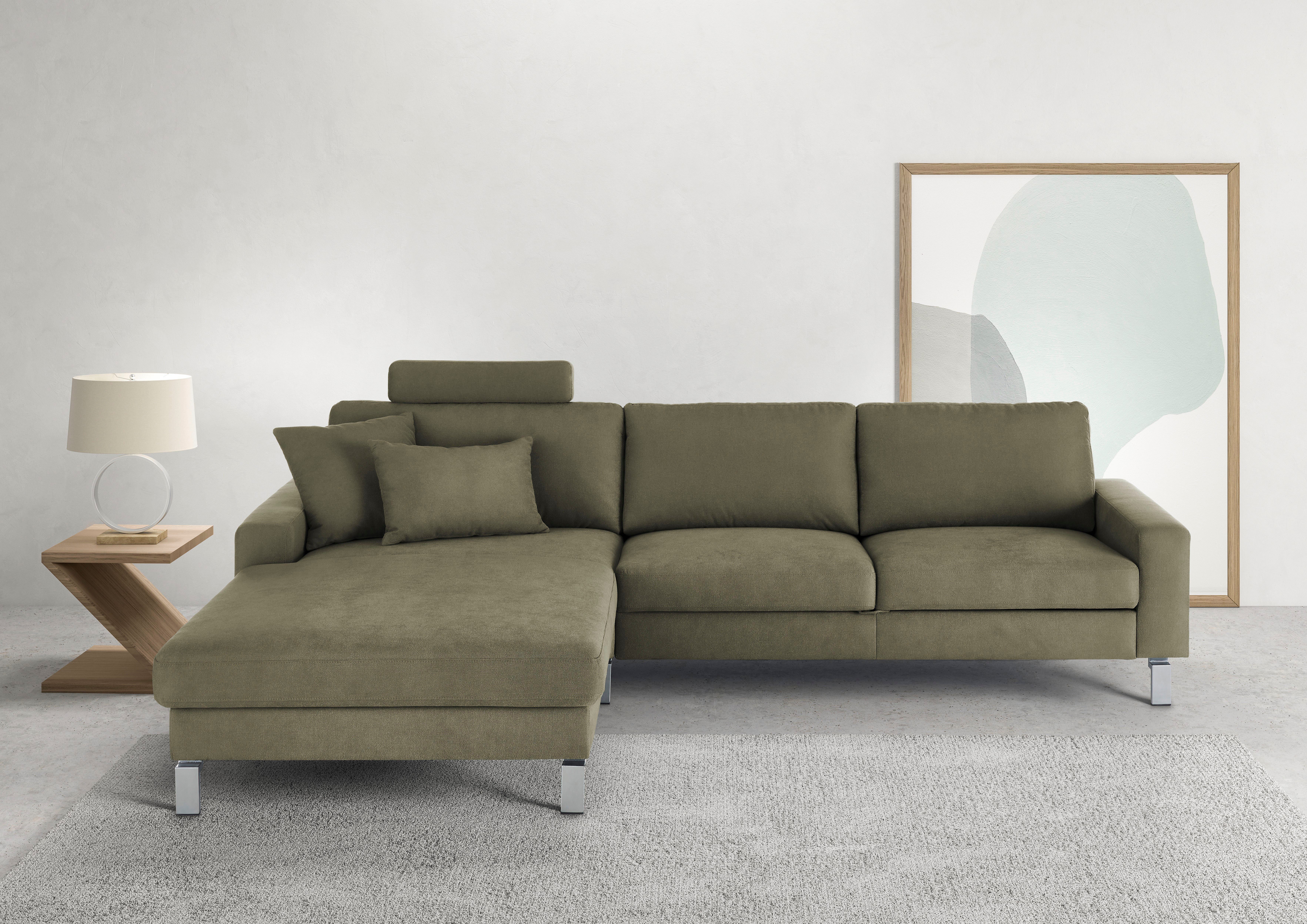 3C Candy Ecksofa Lecce, wahlweise PUR-Schaumstoff oder Tonnentaschenfederkern, Bett im 2,5-Sitzer, teilmotorische Schlaffunktion im Longchair, L-Form
