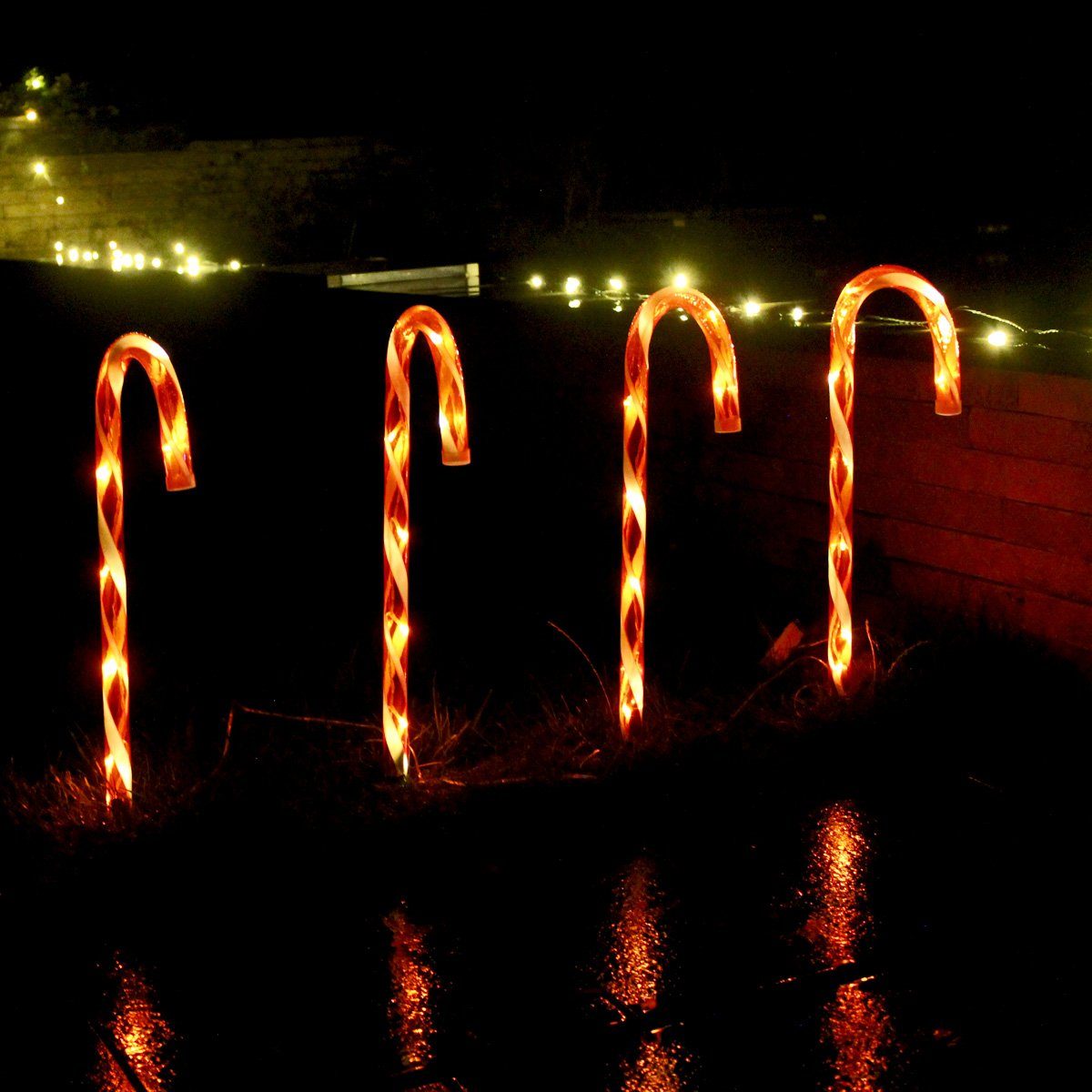 MARELIDA LED Dekolicht LED Zuckerstangen Gartendeko Weihnachtsbeleuchtung Batterie Timer 4St., LED Classic, warmweiß (2100K bis 3000K)