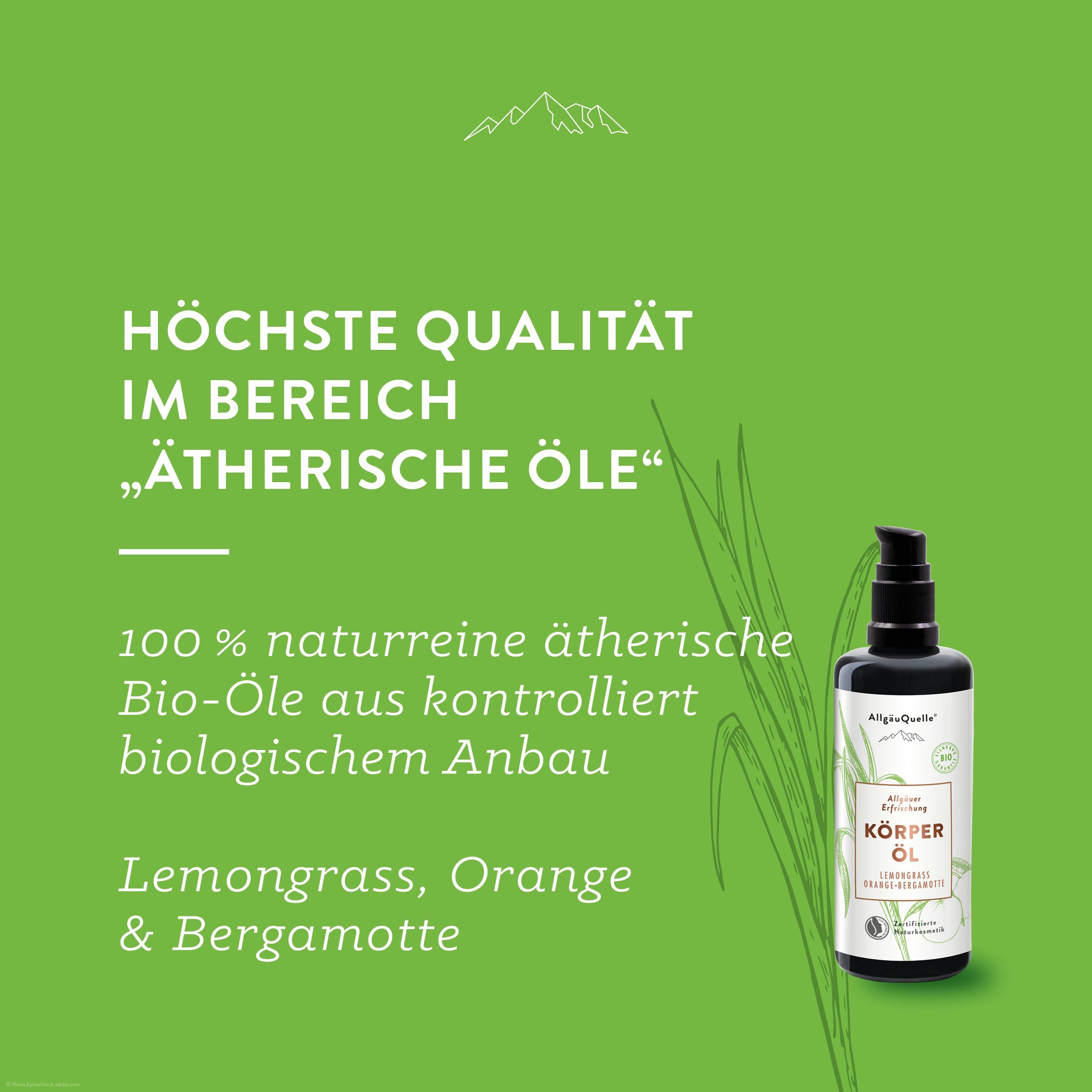und Orange Körperöl, Allgäuquelle Bergamotte Lemongrass, mit