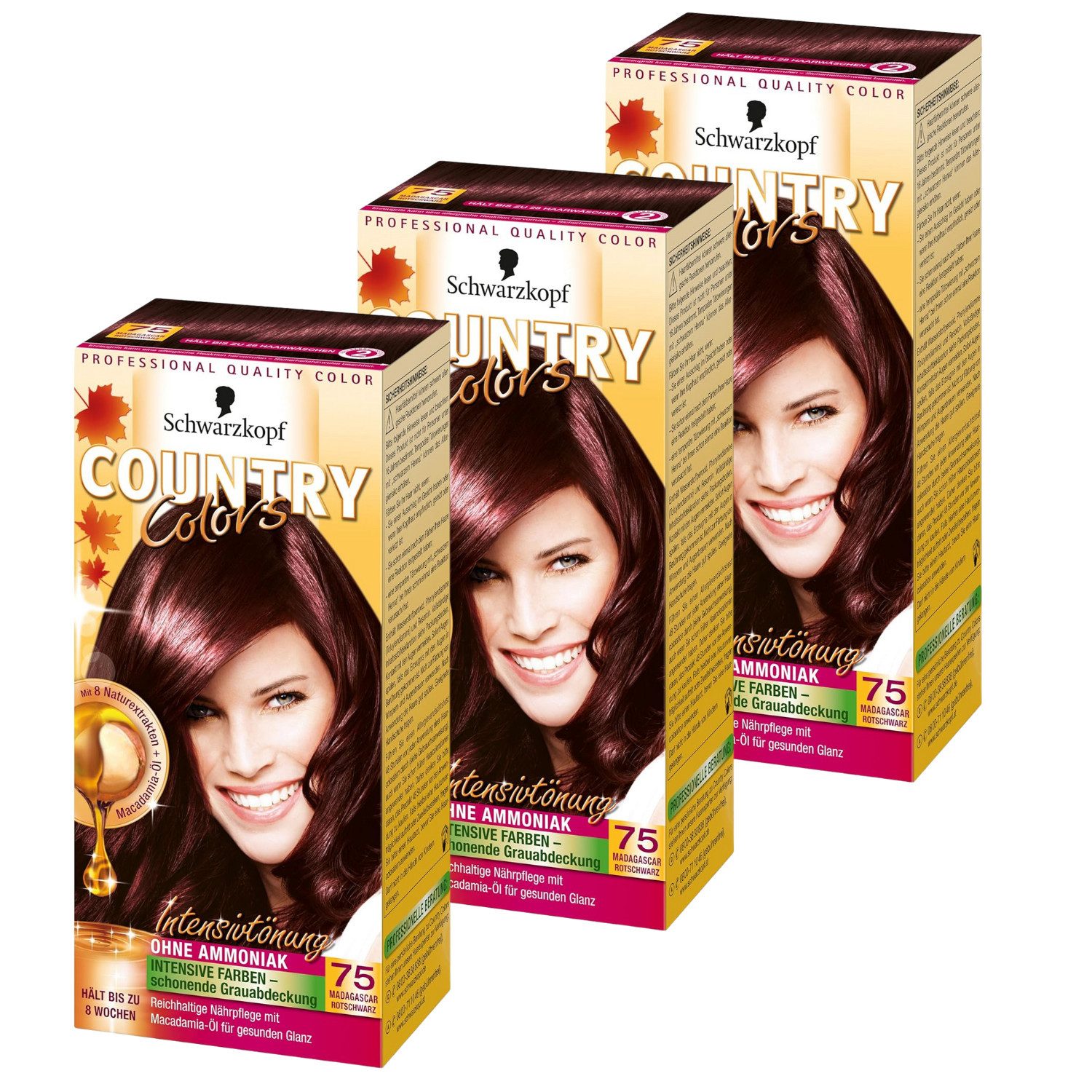 Schwarzkopf Haarfarbe 3 x Schwarzkopf Country Colors Intensivtönung Haarfarbe 75 Madagascar