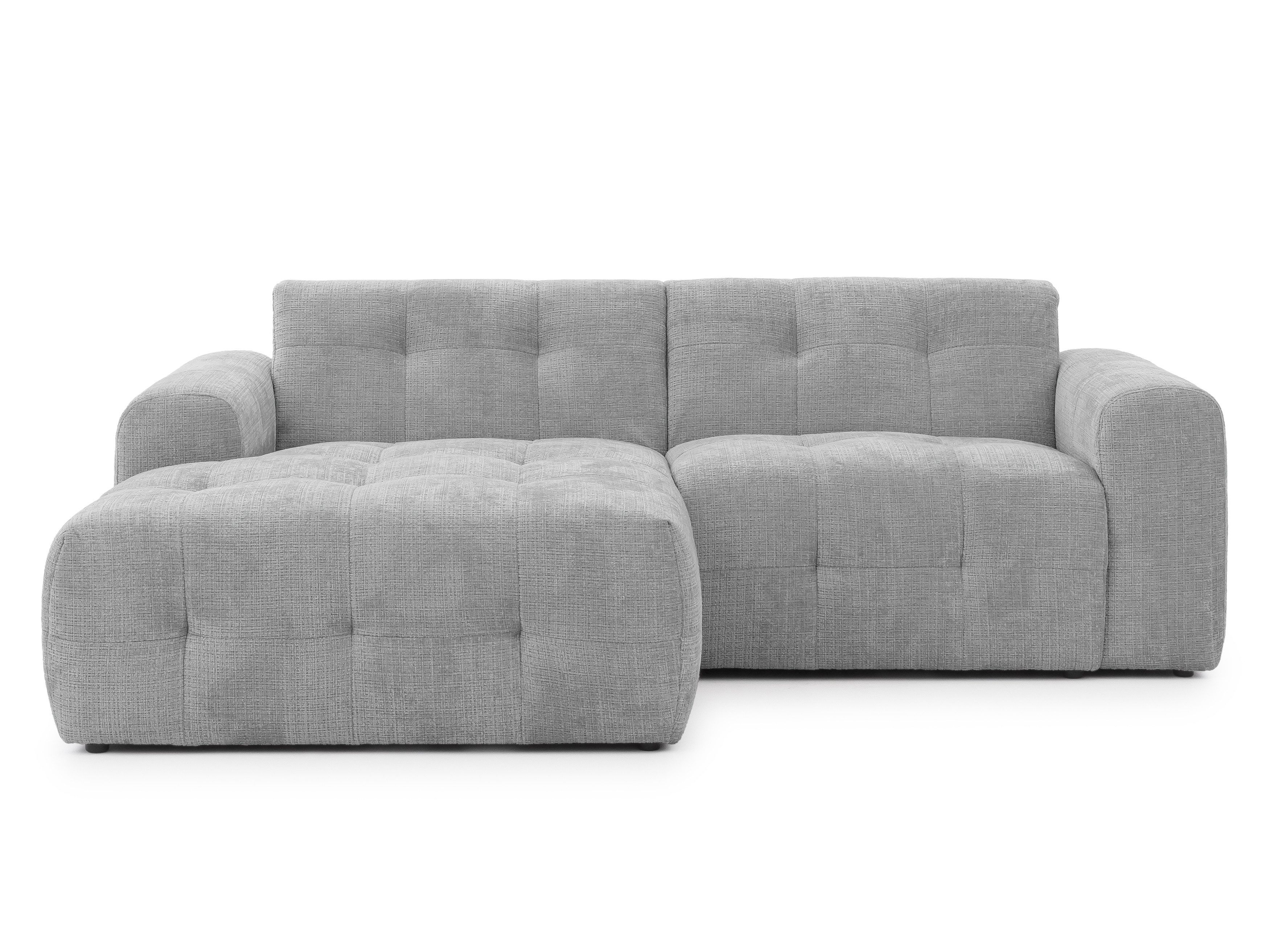 luma-home Ecksofa 21044, mit Ottomane links und raffinierten Steppungen, B234/T161/H79 cm, Wellenunterfederung, weicher, strapazierfähiger Chenille-Bezug in Hellgrau