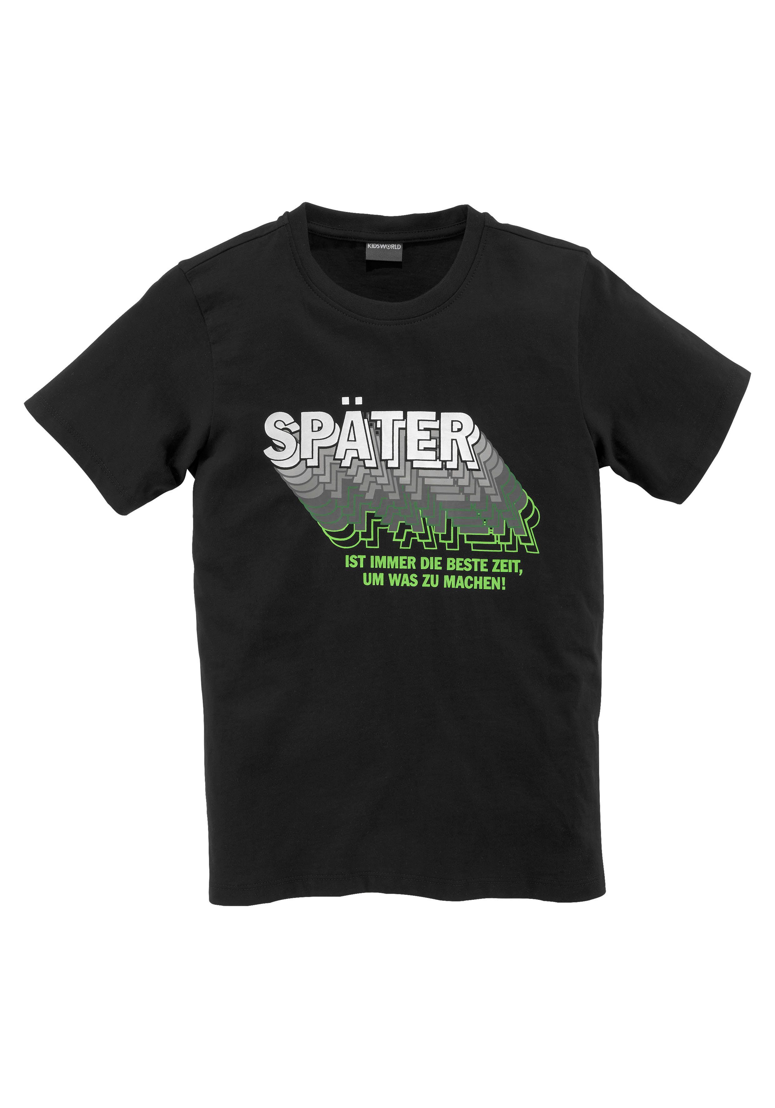 KIDSWORLD T-Shirt SPÄTER...... Kurzarm, perfekte Passform, mit coolen Statements und Sprüchen. Reduzierter Preis € 10,99. Unverbindliche Preisempfehlung € 12,99, (€ 10,99 pro 1 Stk)