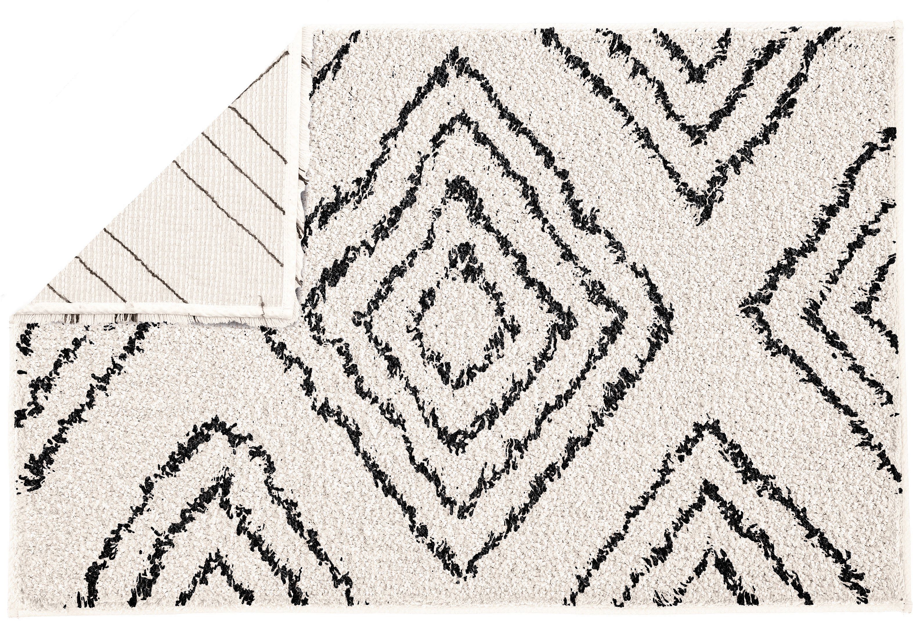 Kleine Wolke Badematte Boho, Höhe 36 mm, rutschhemmend beschichtet, fußbodenheizungsgeeignet, Baumwolle, rechteckig, Badteppich, modernes Rauten Muster, reine Baumwolle, waschbar