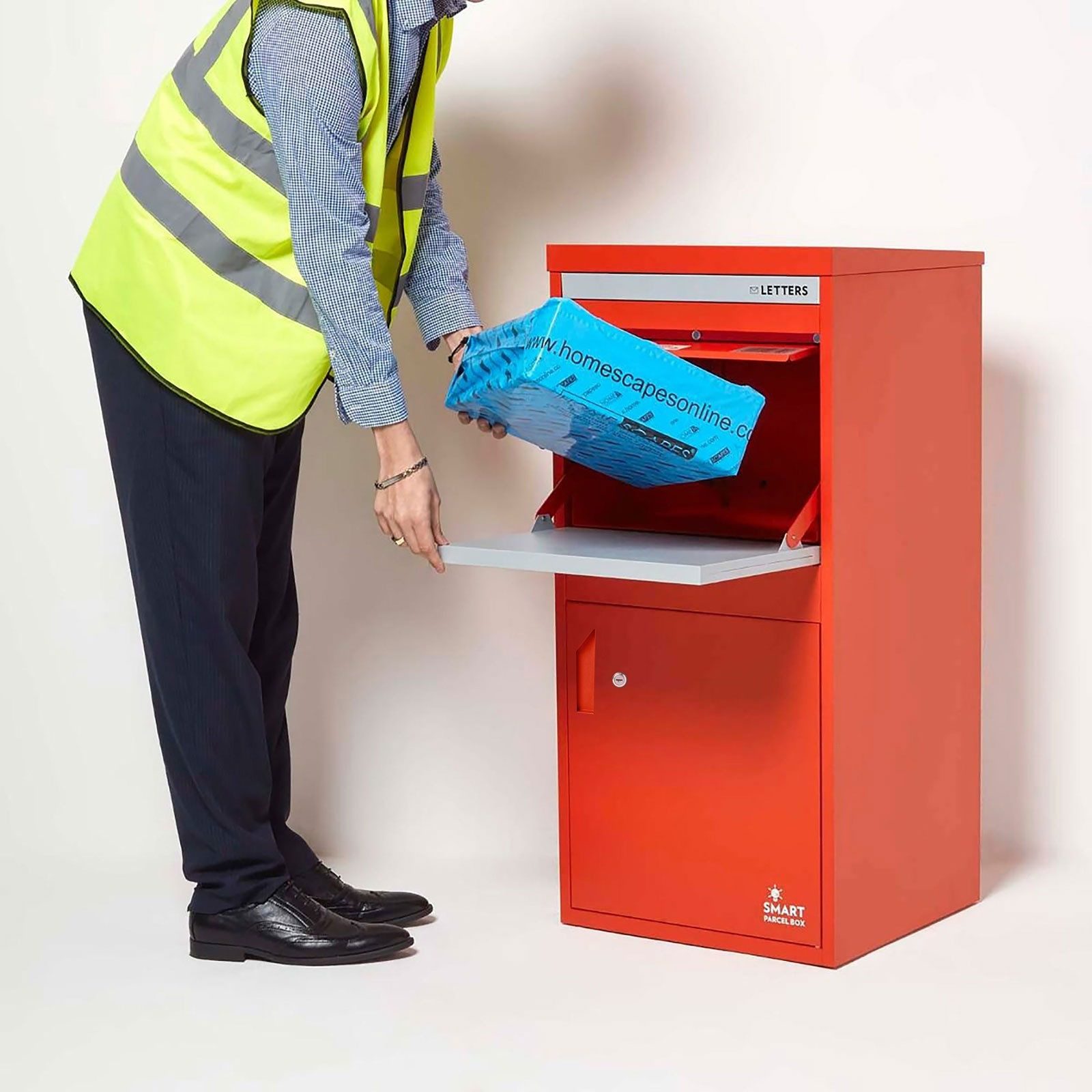 Smart Parcel Box Paketbriefkasten Extra großer Paketbriefkasten, Entnahme hinten & vorne, rot