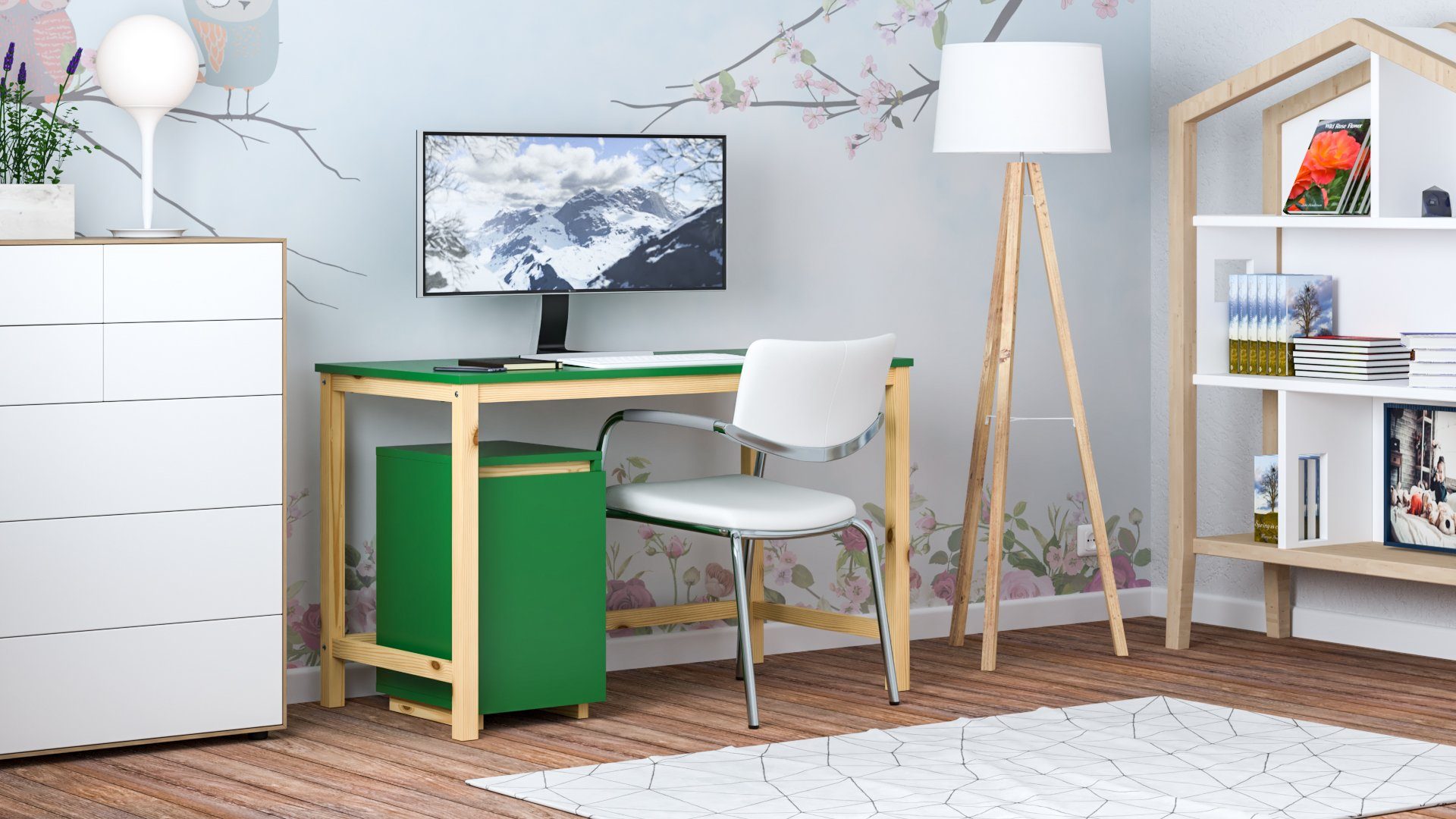 und farbigen Schreibtisch mit Beinen und Elio Container farbigen Grün (Schreibtisch Elio Beinen) Siblo mit Container Schreibtisch