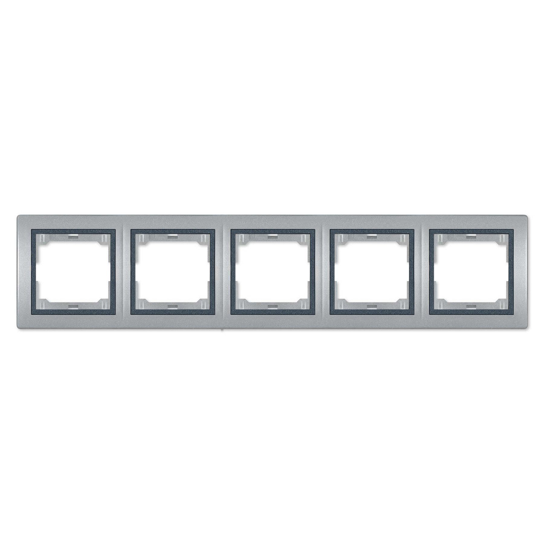 Unterputz-Steckdose Abdeckrahmen 5-fach horizontal (mit Zwischenrahmen) Silber
