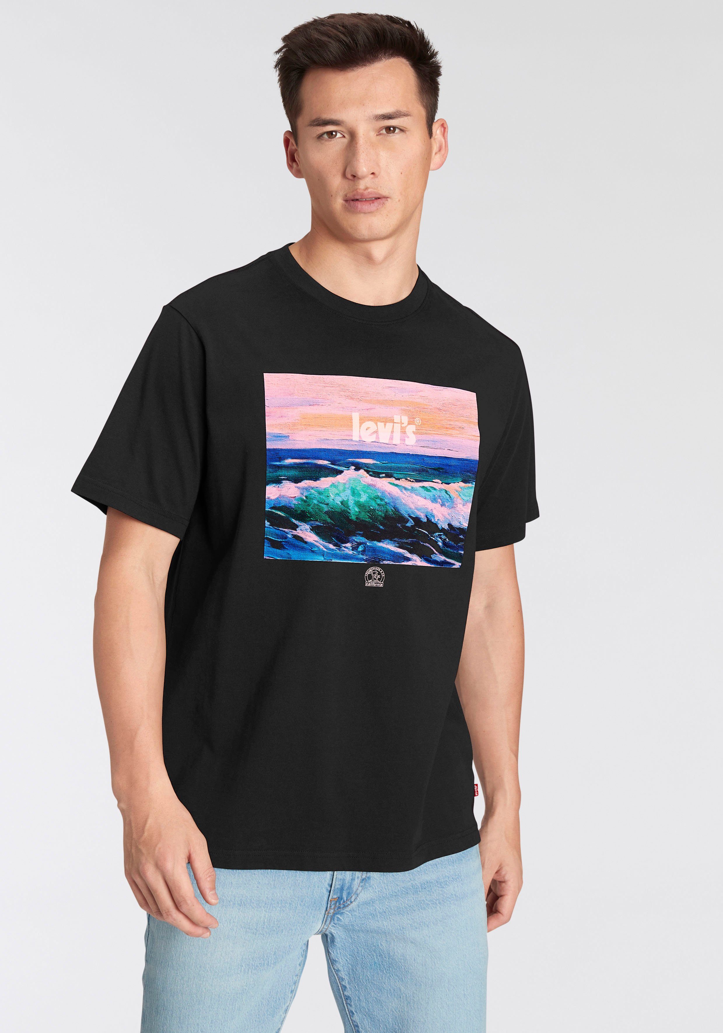 Levi's® T-Shirt SS RELAXED WAVES FIT CAVIAR TEE Frontprint POSTER großem mit