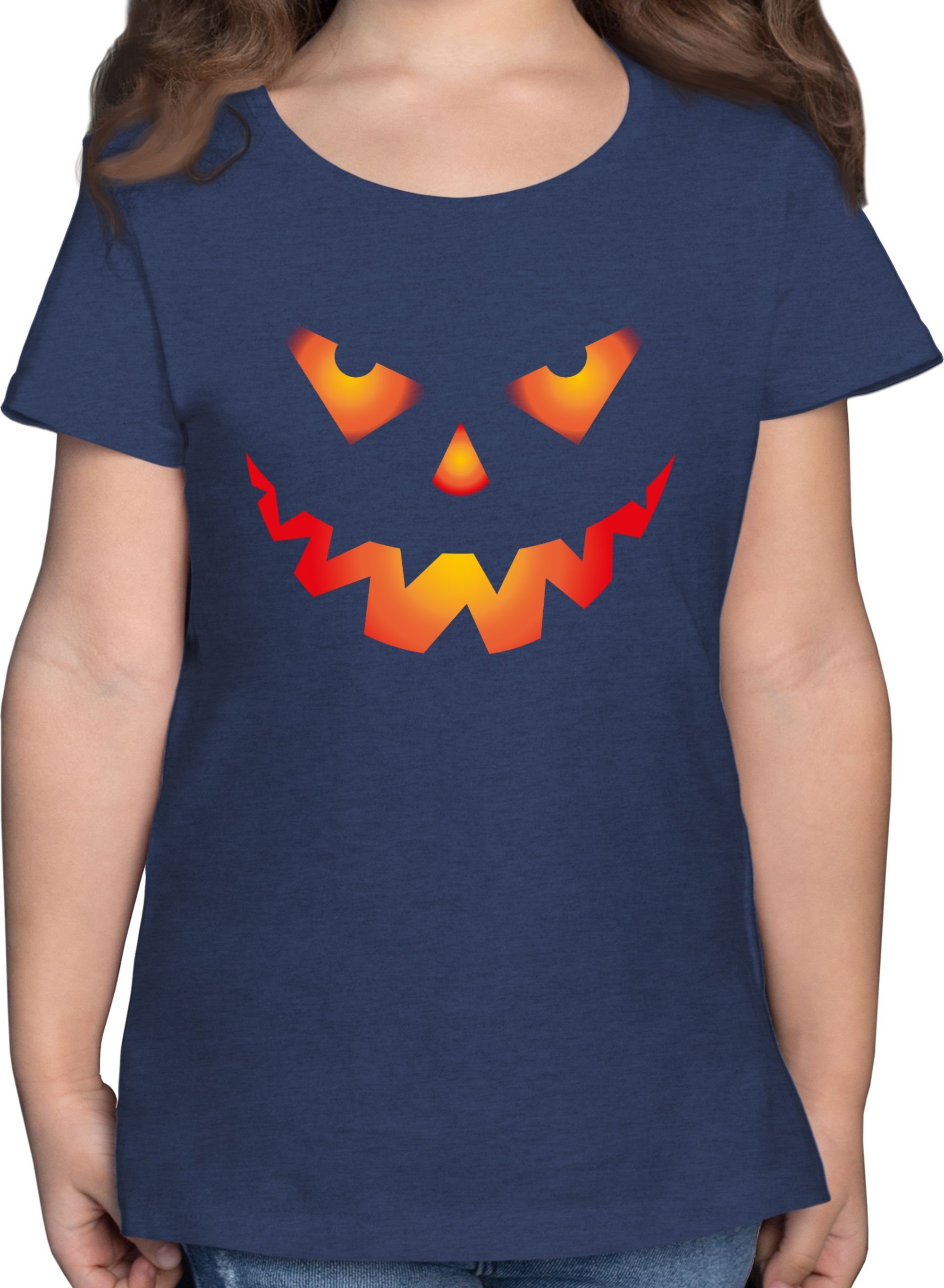 Shirtracer T-Shirt Halloween Kürbis Gesicht Gruseliger Kürbisgesicht Gruselig Böse Halloween Kostüme für Kinder 02 Dunkelblau Meliert