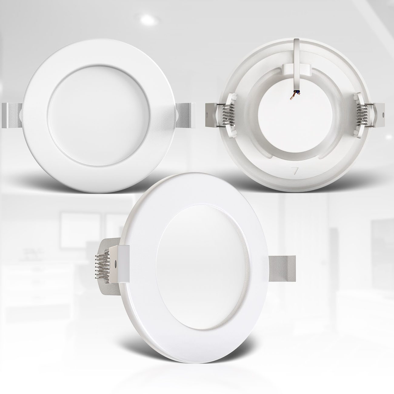 B.K.Licht LED Einbaustrahler Bad Einbauleuchten 9er Set Ultra-flach Ø115x30mm 230V Weiß - BKL1274, LED fest integriert, Warmweiß, 9 Badezimmer-Einbausprots Decke IP44 230V 6W 450 Lumen 3000K Warmweiß