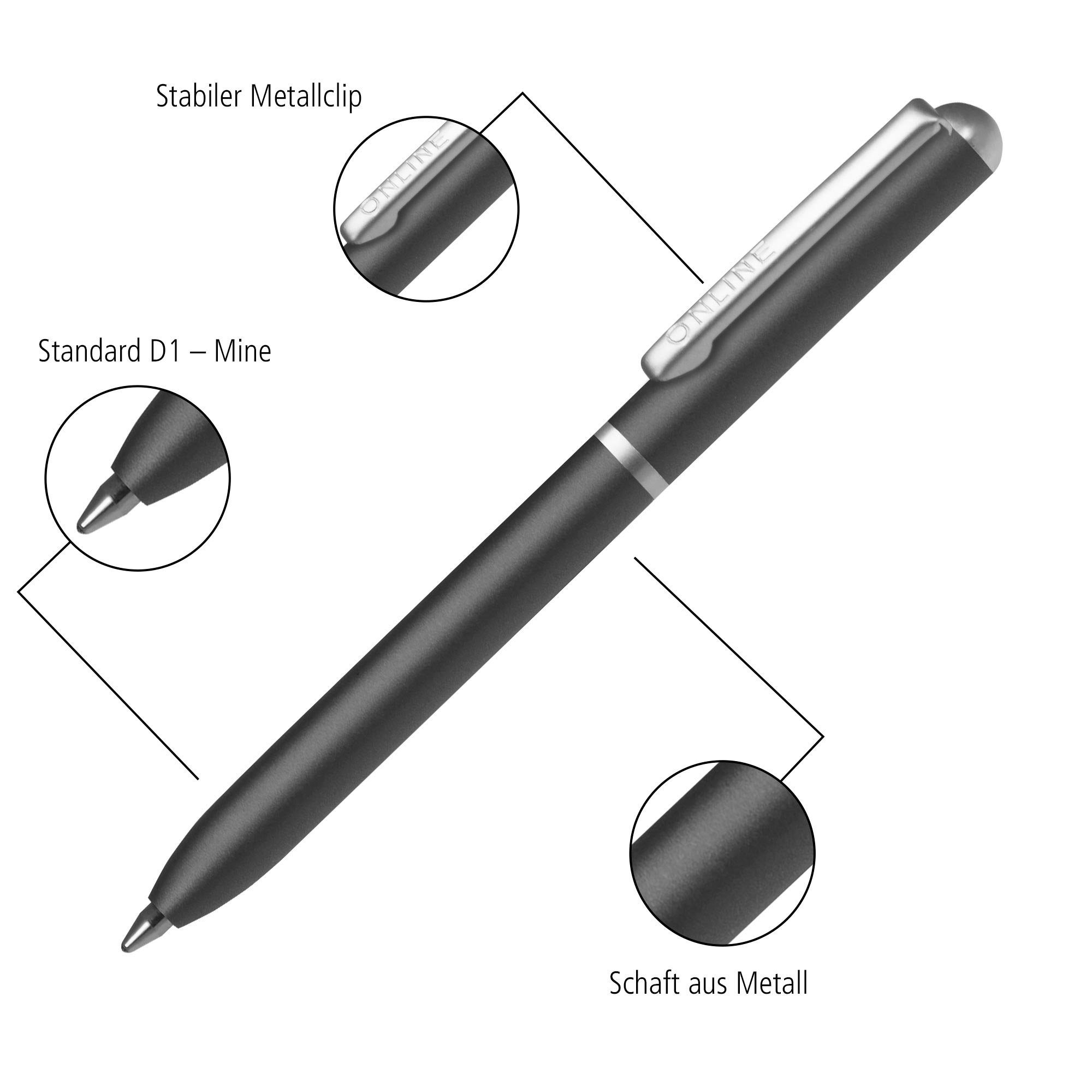 Online Pen Kugelschreiber schwarzschreibend Mini Portemonnaie incl. Standard Champagne Drehkugelschreiber, D1-Qualitätsmine