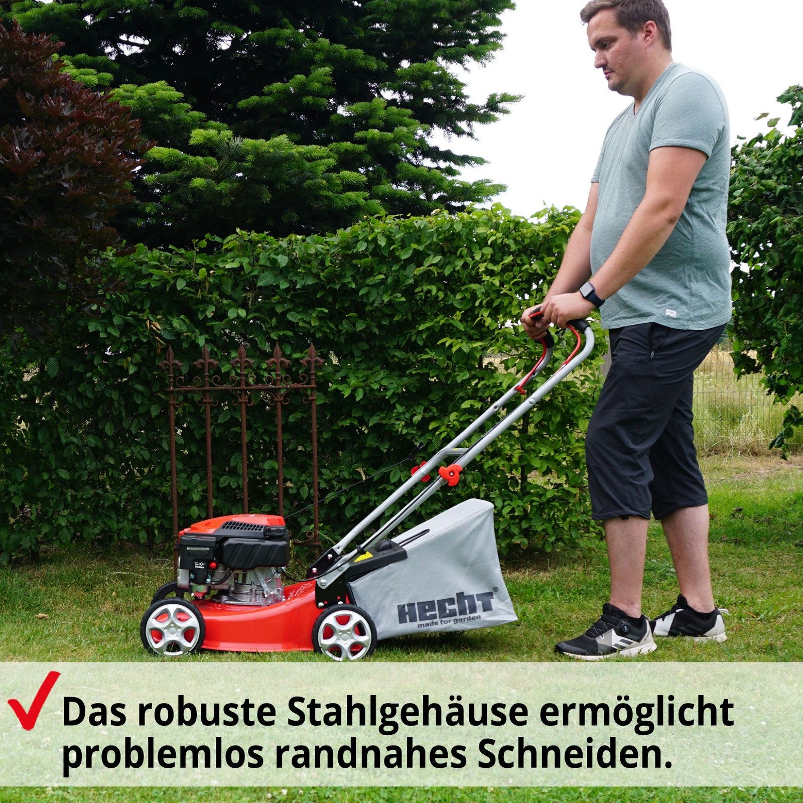 Hecht Benzinrasenmäher 540 mit Motoröl, 127 cm³ OHV, 40 l Fangkorb, Inklusive Motoroel, Stahlgehaeuse, Softgriff