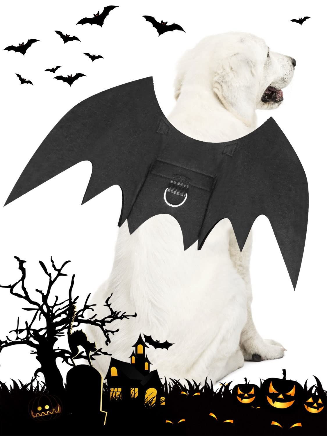 Bomiclss Hundekostüm Halloween-Kostüm für kleine Hunde, Fledermausflügel mit Kürbisglocke, Halloween-Kostüm für Hunde und Katzen, Party-Dekoration