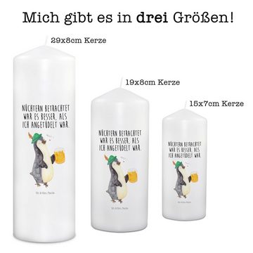 Mr. & Mrs. Panda Formkerze 29 x 8 cm XL Pinguin Bier - Weiß - Geschenk, Kerze für Kommunion, Tau (1-tlg), Warmes Licht