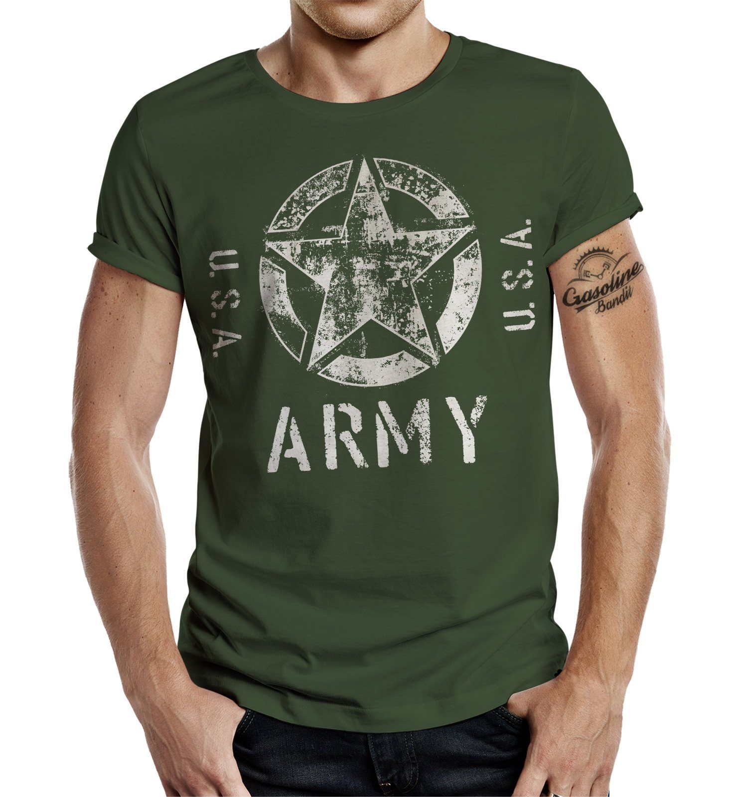 GASOLINE BANDIT® T-Shirt für US Army military Fans im classic used Look Print