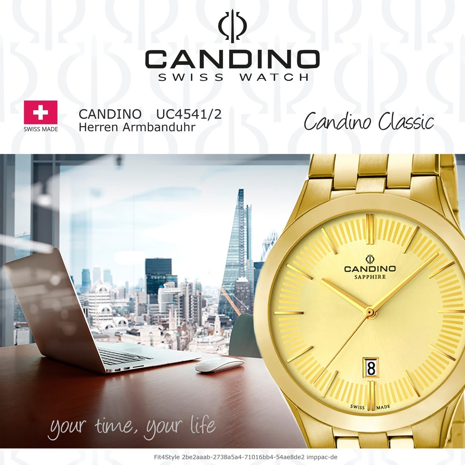 Candino Quarzuhr Candino mit PVD Classic Gehäu Edelstahl Beschichtungarmband, Herren Gelbgold rundes Uhr, Edelstahl Herrenuhr