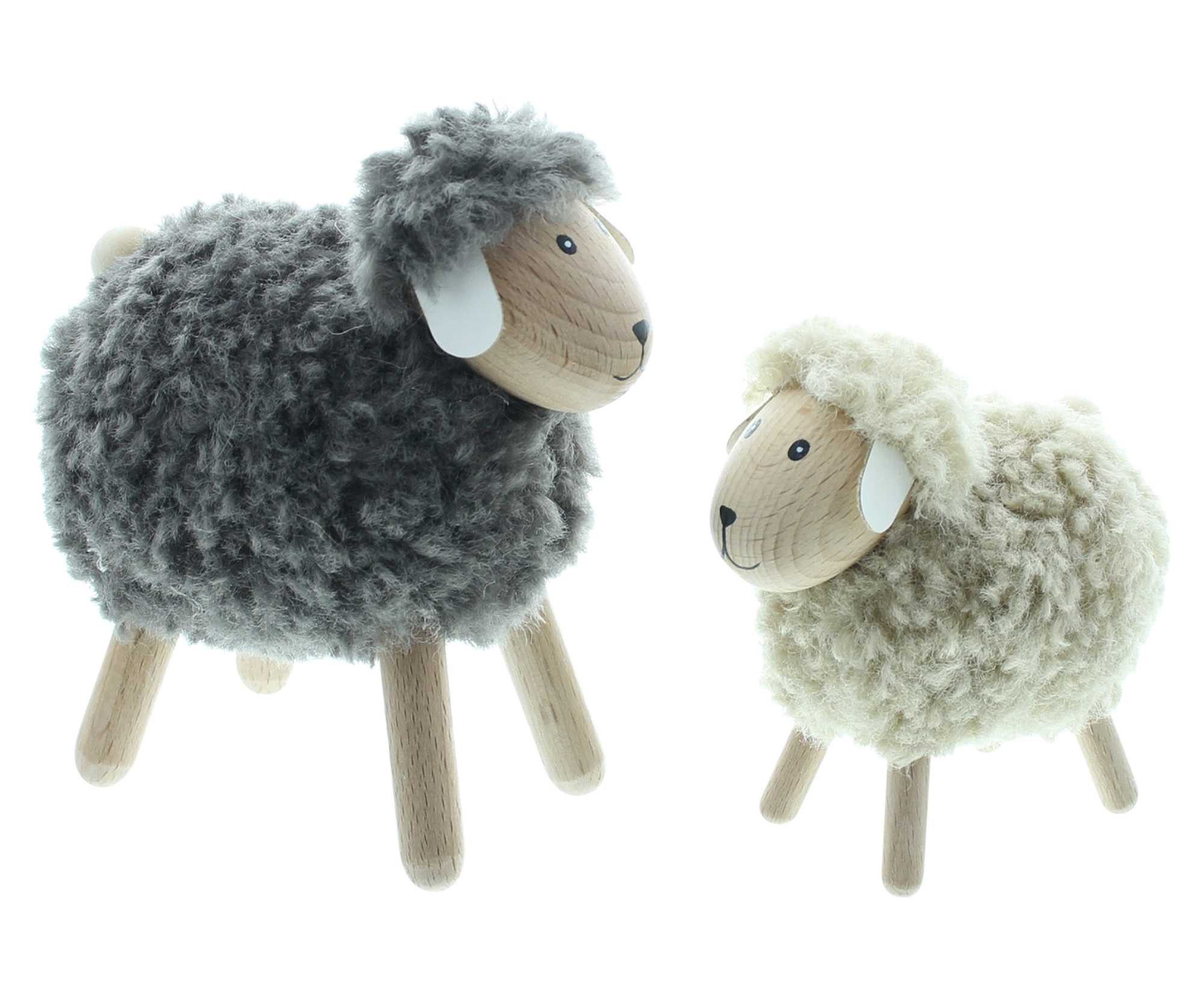 Dekoleidenschaft Dekofigur Schaf "Flauschi" aus Holz & Wolle, braun + beige, Schäfchen, Osterdeko (2 St., im Set) – Bild 4 von 5