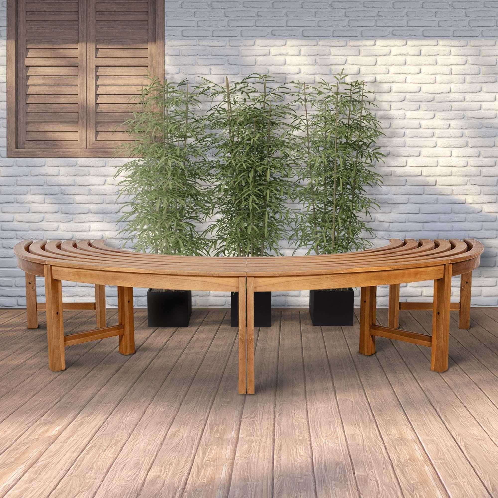 TPFGarden Baumbank Mirella (Halbrunde Baumbank aus massivem, wetterfestem Teakholz), Maße (TxBxH): 44 x 250 x 45cm - Farbe: teak