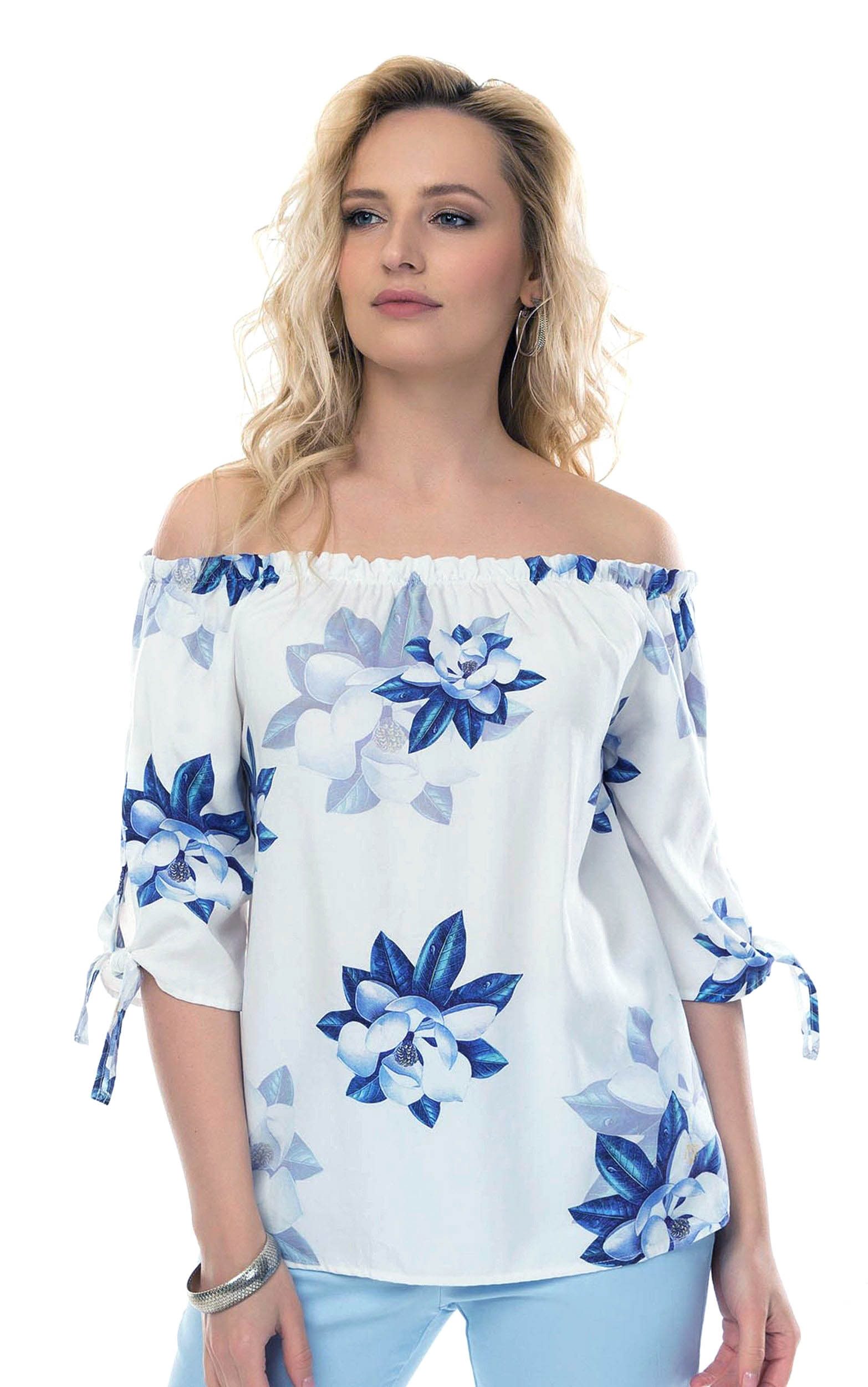 Passioni Kurzarmshirt Off Shoulder mit blauem günstig online kaufen