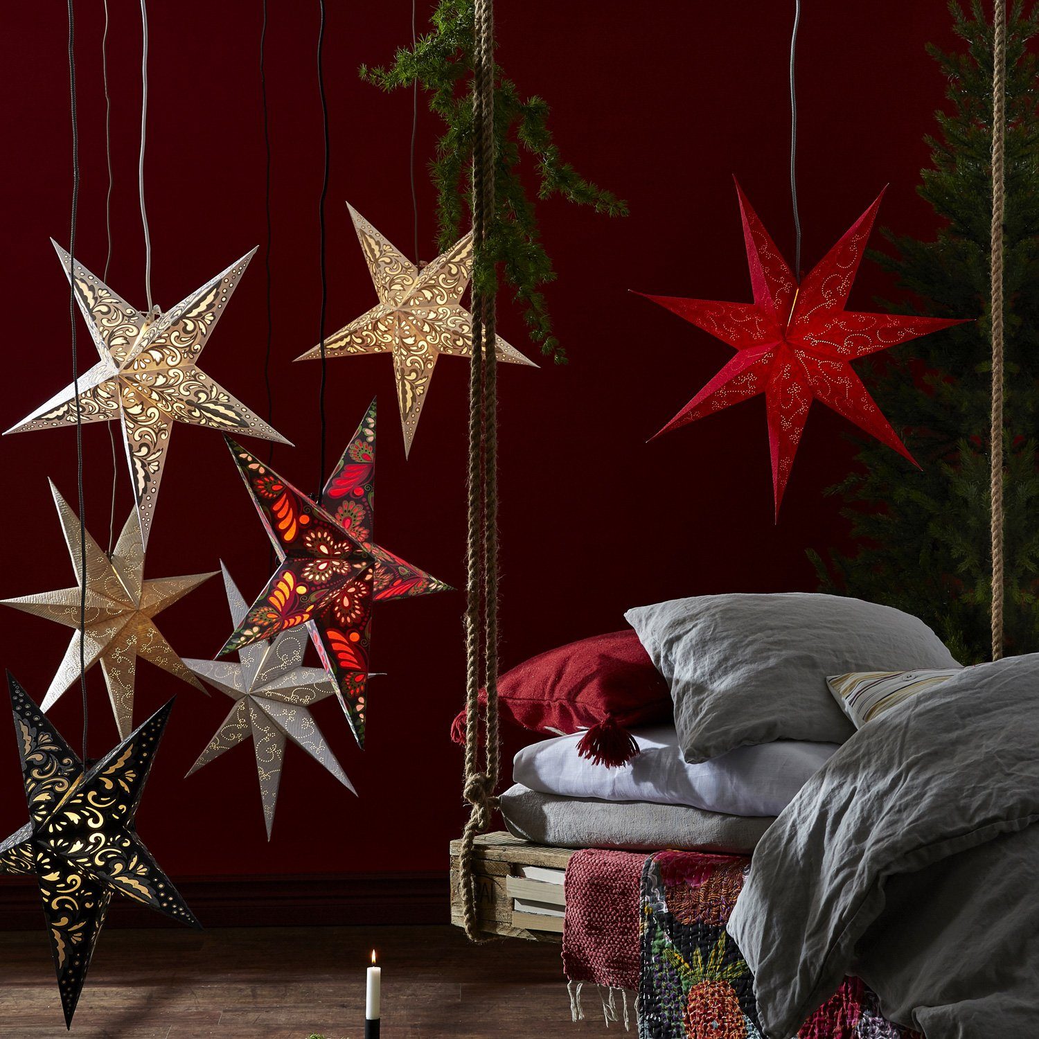 D: Weihnachtsstern Leuchtstern TRADING LED STAR hängend Stern Decorus silber Papierstern 63cm