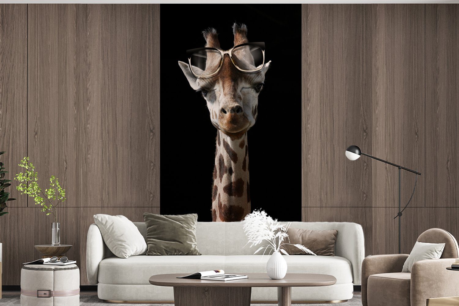- - St), Schutzbrille Schlafzimmer Wohnzimmer für Vliestapete bedruckt, Giraffe Matt, Schwarz, (2 Fototapete MuchoWow Fototapete Küche,