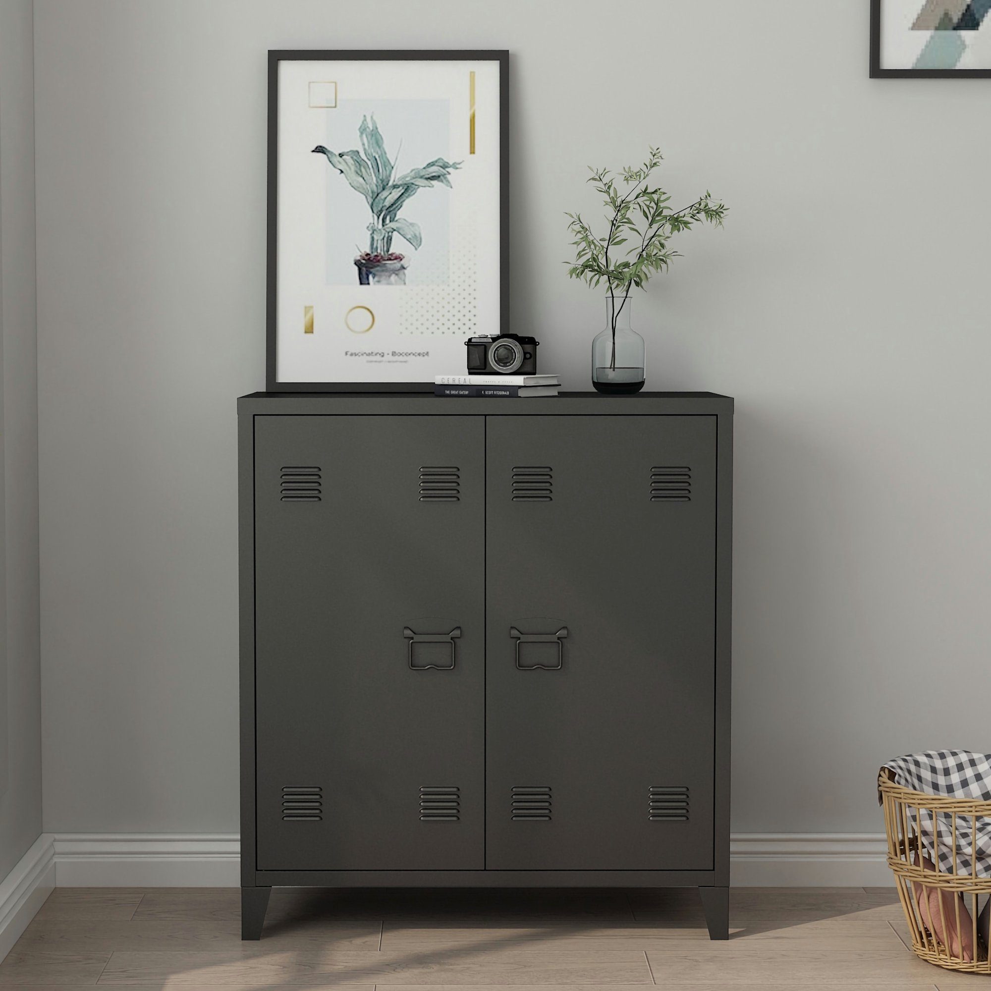 en.casa Aktenschrank »Oripää« mit 2 Türen Stahl 90x80x33 cm Schwarz günstig online kaufen