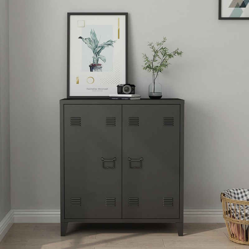 en.casa Aktenschrank Oripää Metallschrank mit 2 Türen und 2 Ablagen 90x80x33 cm Schwarz