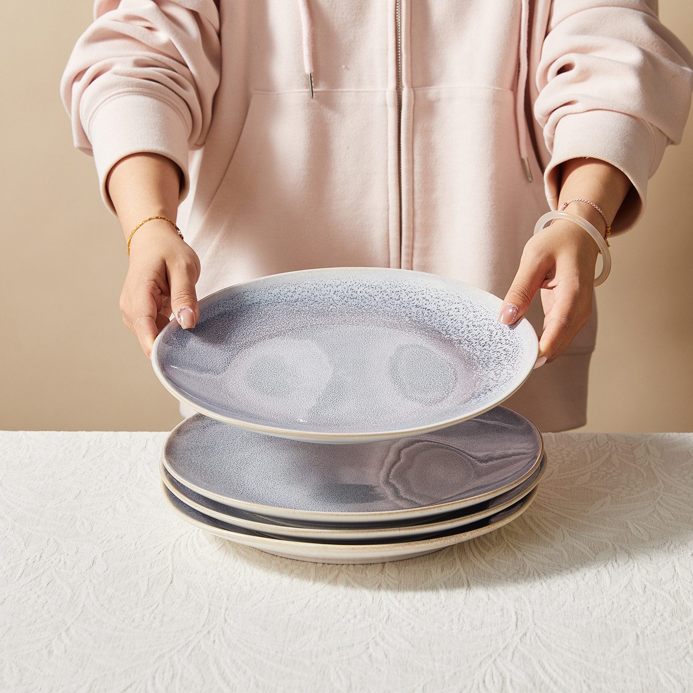 JIWOO Teller 4er Ø27,7cm, Speiseteller Steakteller Pastateller Dessertteller, (4 St), Keramik Hochwertiges Tellerset Blau Mikrowellenofen Spülmaschine