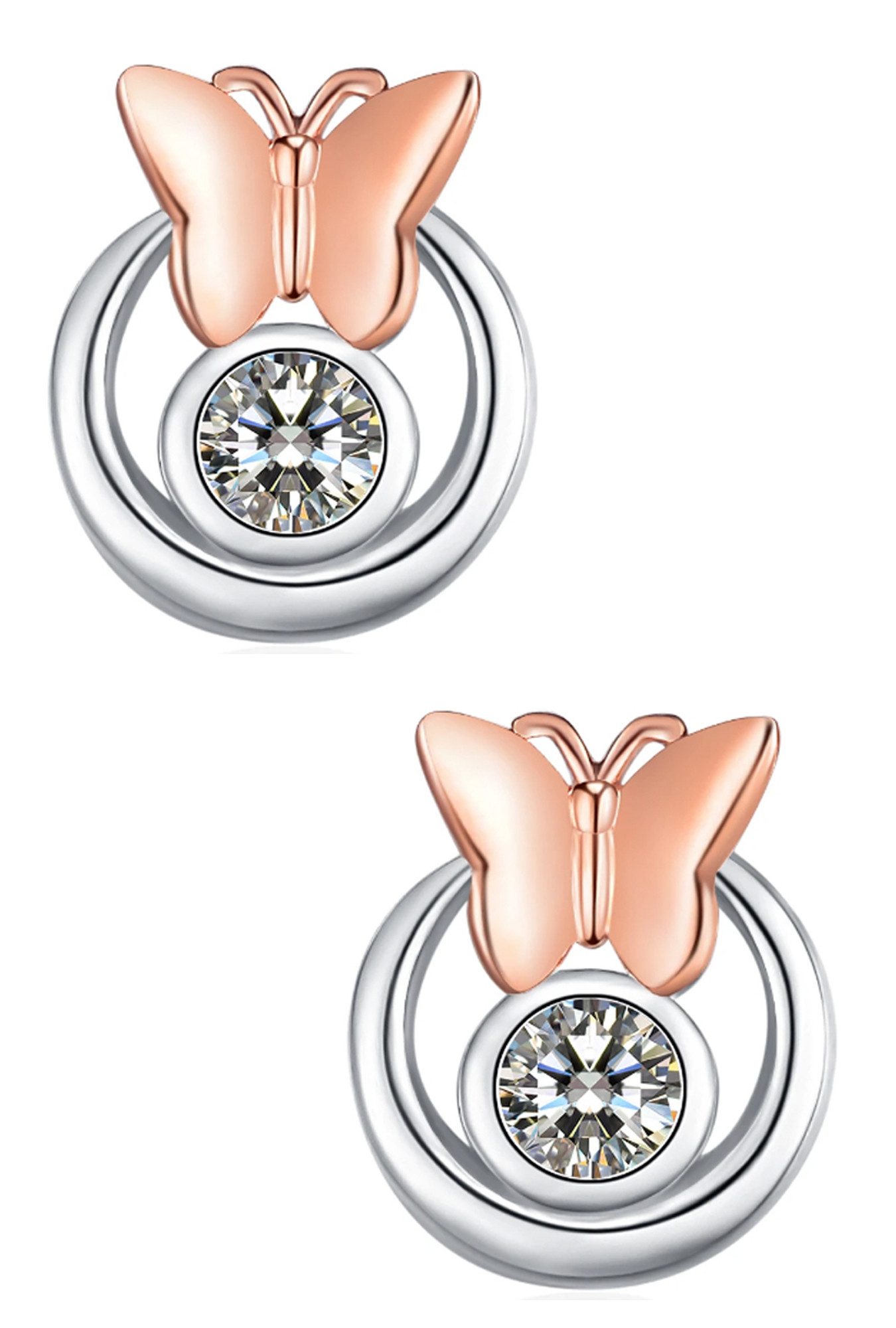 Paar Ohrstecker 925 Silber Rosegold Schmetterling Ohrringe für jeden Tag