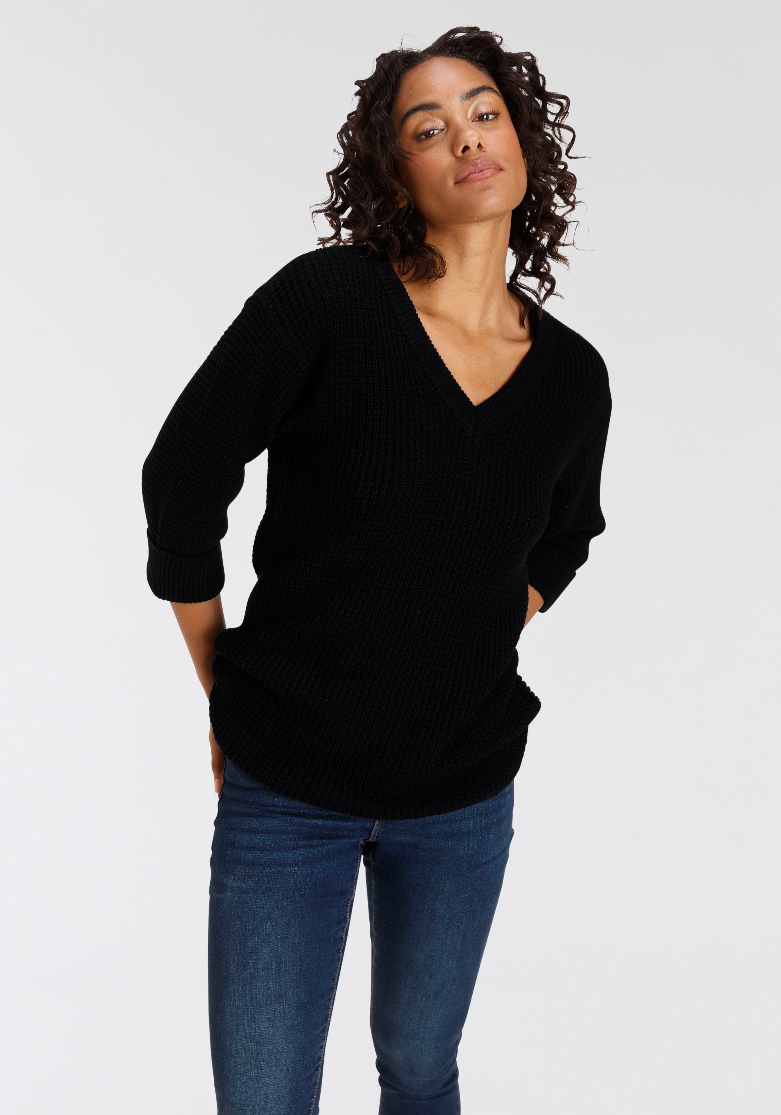 Flashlights V-Ausschnitt-Pullover bequem geschnitten mit 3/4 Ärmeln günstig online kaufen